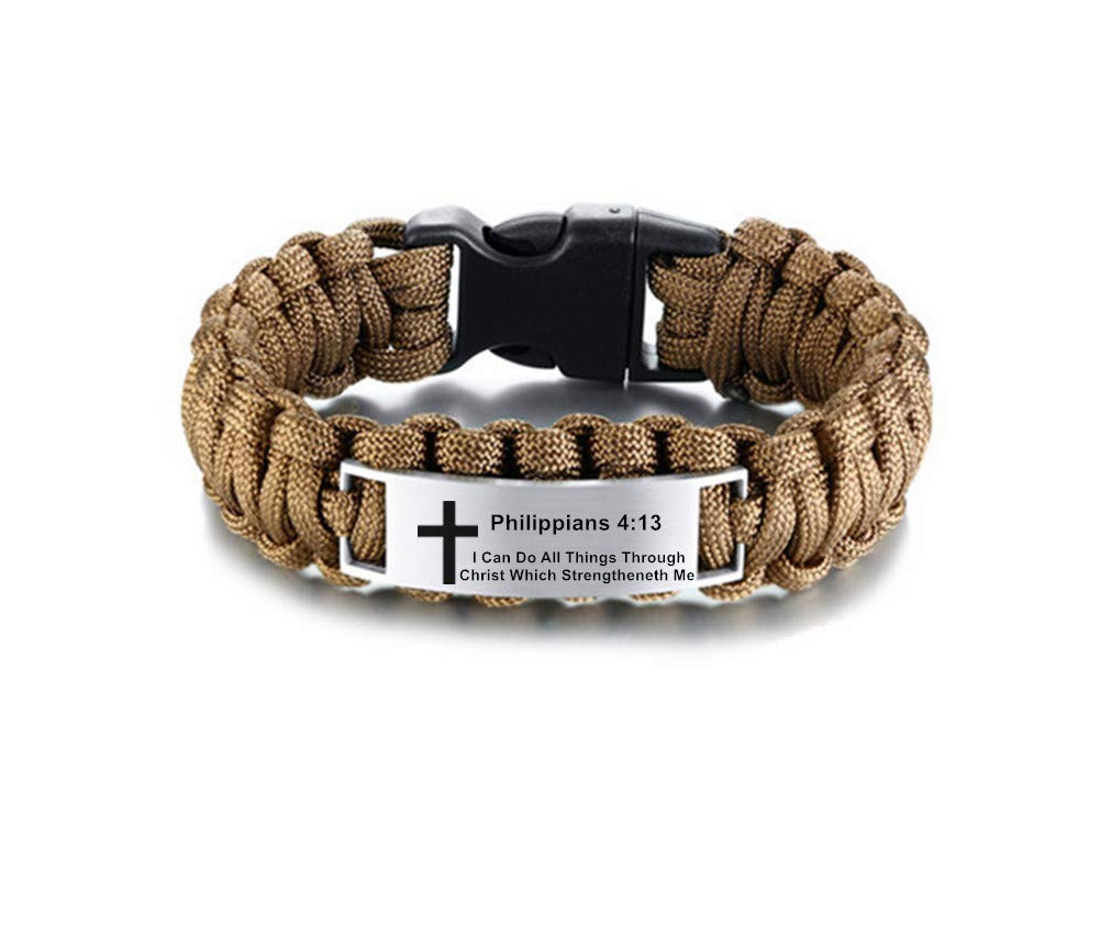 Men's Christian Paracord Bracelet - Stainless Steel Bible Verse Survival Cuff for Outdoor Hiking & Camping