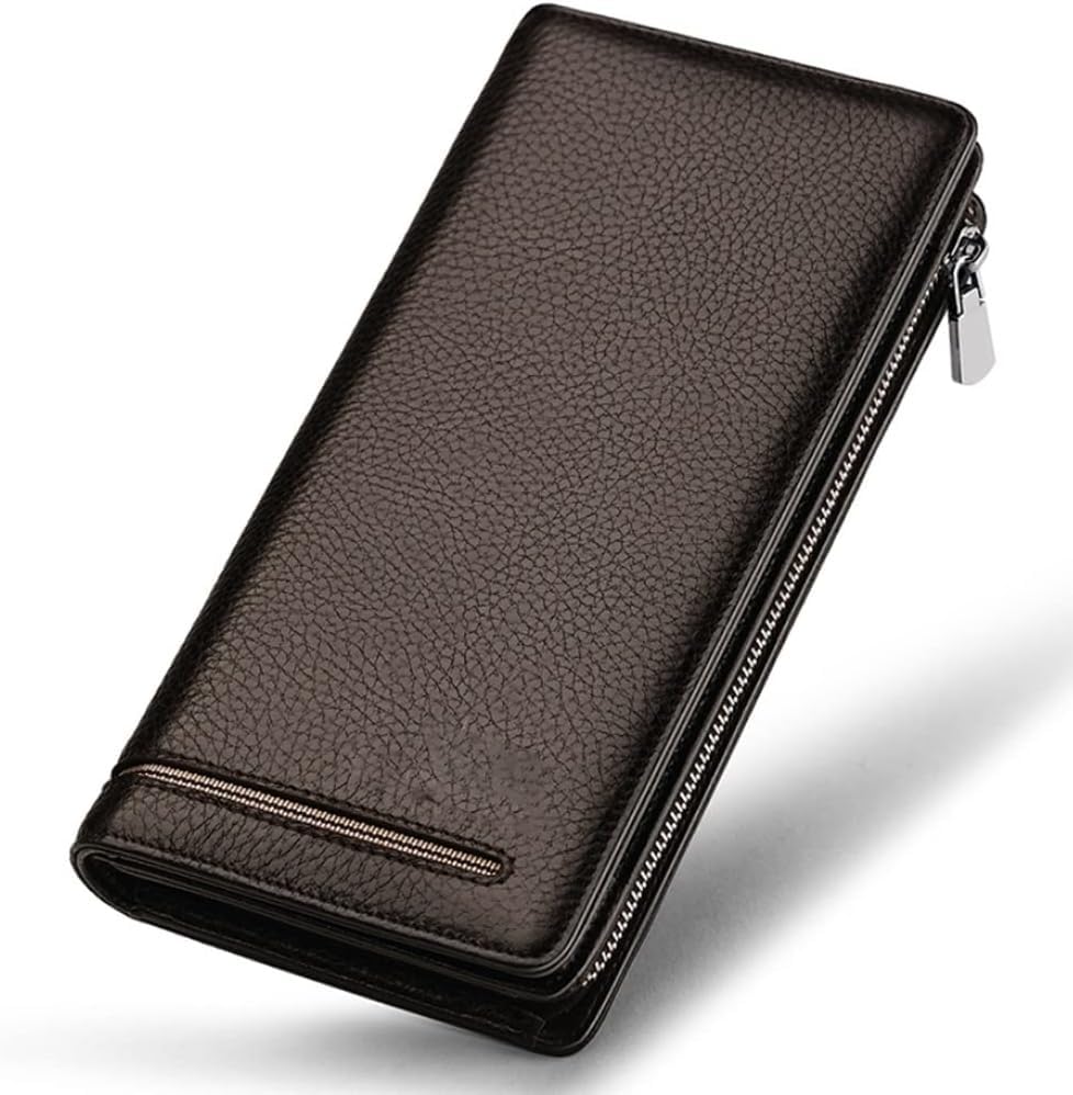 Men's Leather Zip Wallet - Large Capacity RFID Blocking Bifold Wallet for Men with Multiple Card Slots & Zipper Pocket | Perfect for Travel, Business & Everyday Use