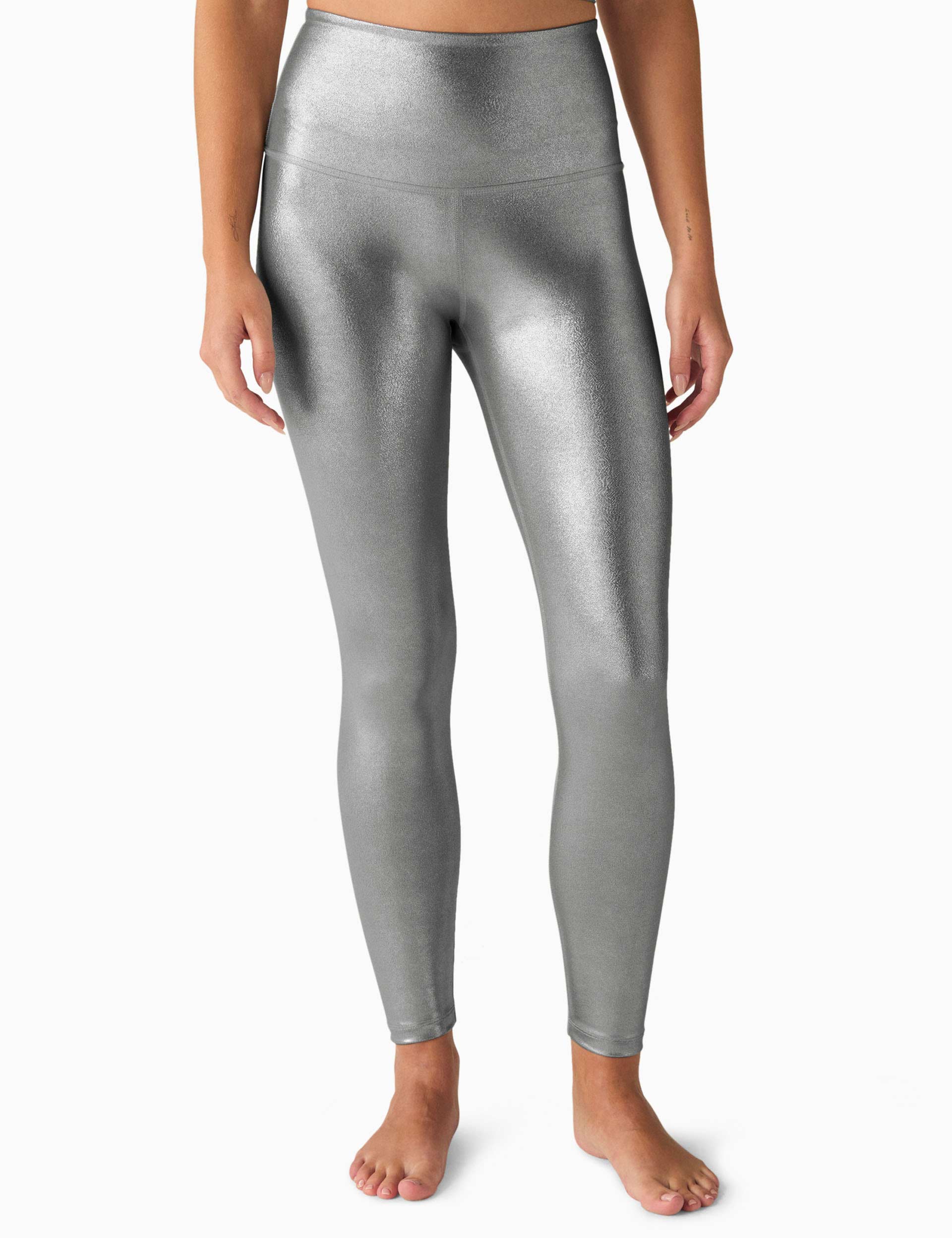 Caught In The Midi High Waisted Leggings - Liquid Silver | Women's Fashion Yoga Pants for Workout & Everyday Wear