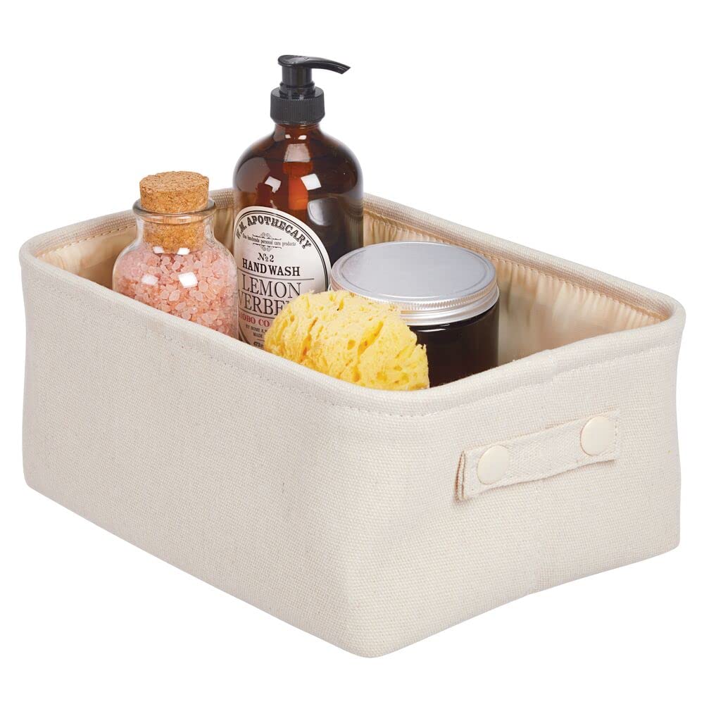 Soft Cotton Fabric Closet Storage Organizer Bin Basket with Lined Interior & Handles - 2 Pack Cream/Beige - Perfect for Bathroom Vanity, Cabinet, Shelf & Countertop Organization