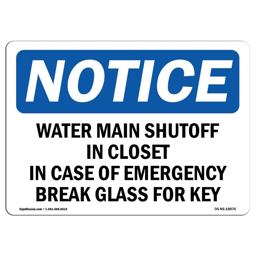 OSHA Compliant Water Main Shutoff Sign - Durable Vinyl Label Decal for Business & Construction Safety | Made in USA | Emergency Plumbing & Utility Room Identification