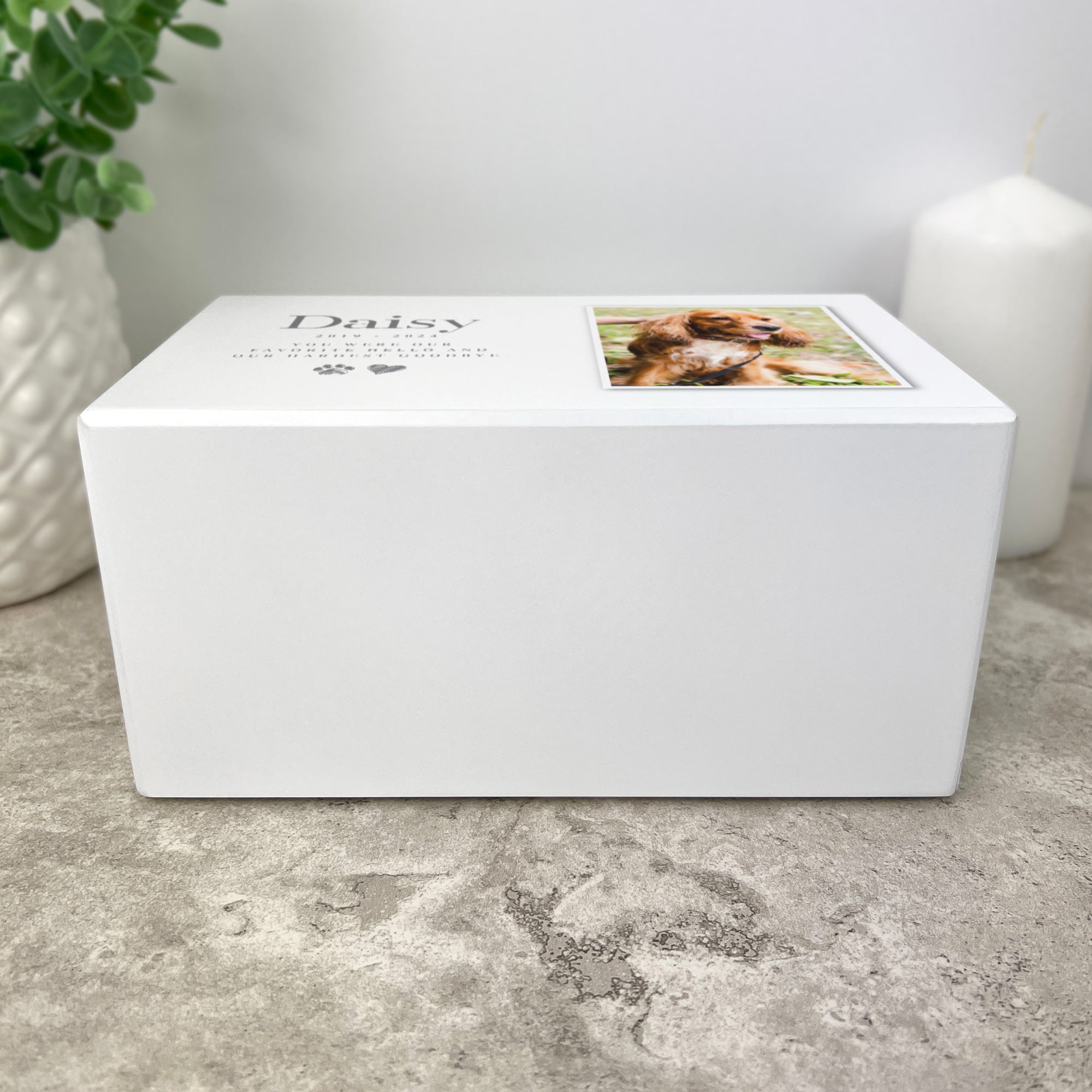 Personalized Heart & Paw Print Photo Large Pet Cremation Urn for Ashes | 1.44 Litres Capacity | Memorial Keepsake for Dogs, Cats & Beloved Pets | Perfect for Home Memorials & Pet Loss Grieving