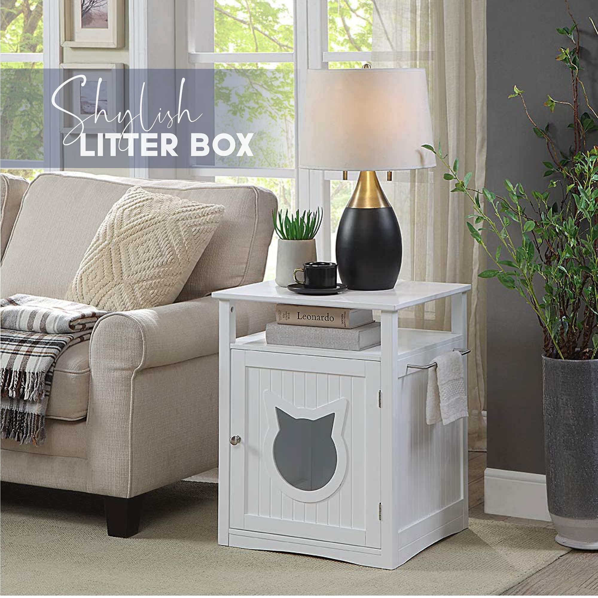 Modern Nightstand Pet House with Hidden Litter Box - Stylish Indoor Cat Washroom & Furniture Enclosure (Grey) - Perfect for Small Spaces & Apartment Living