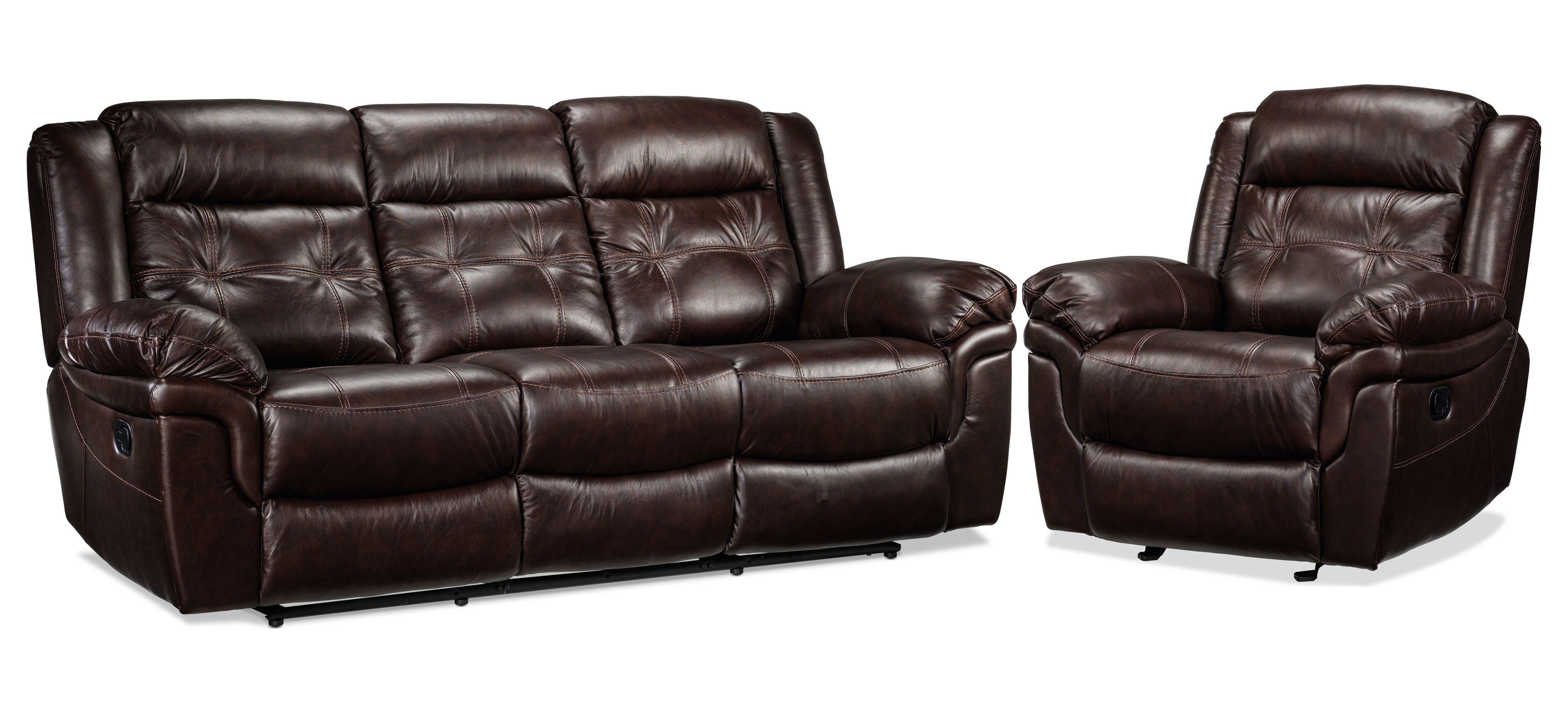Premium Brown Cooper Leather Reclining Sofa & Recliner Set - 3-Piece Living Room Furniture for Home Theater & Family Relaxation