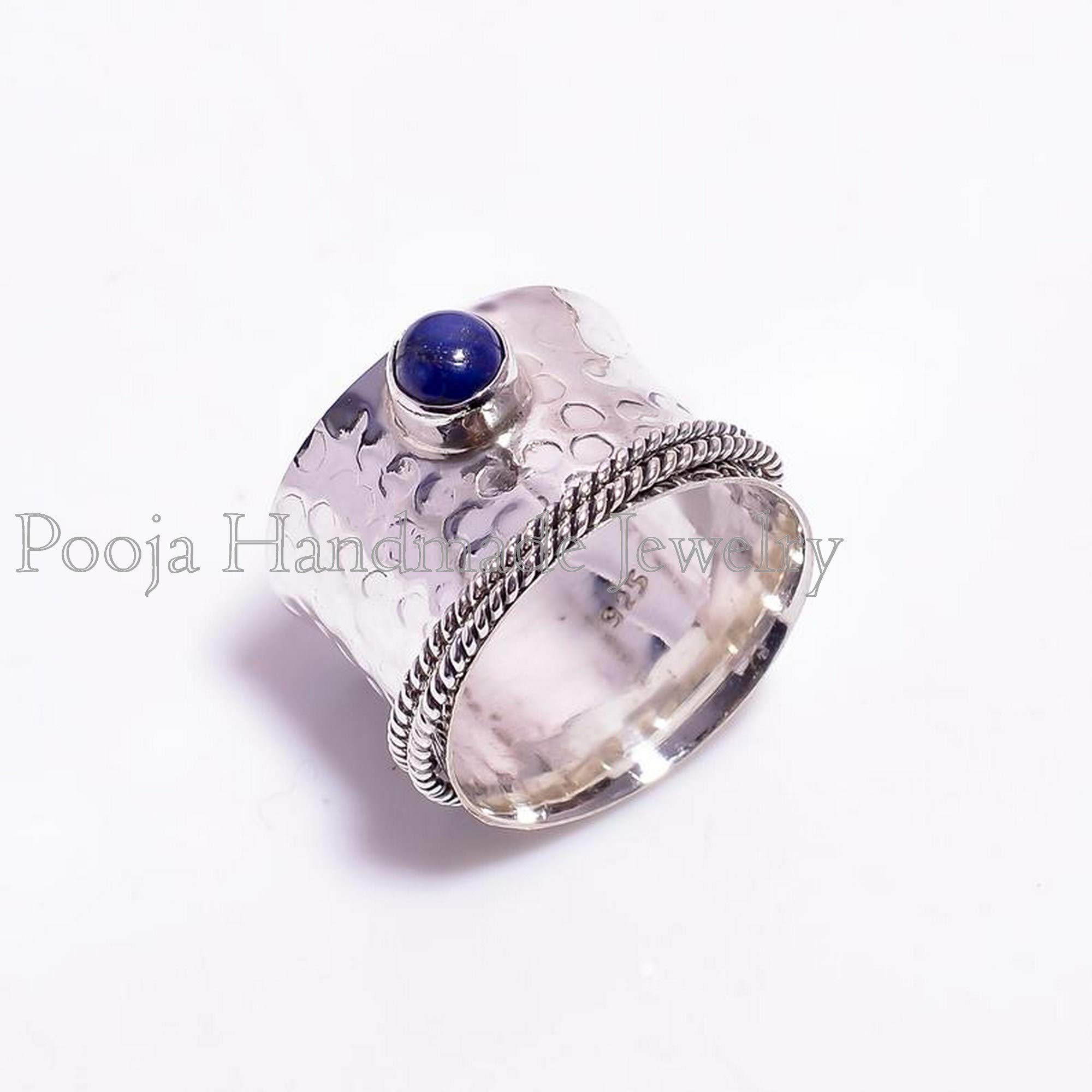 Handmade Lapis Lazuli Spinner Ring - 925 Sterling Silver Meditation Ring for Women, Birthstone Jewelry, Hammered Wedding Gift | Stress Relief, Yoga Accessory, Mindful Gift Idea