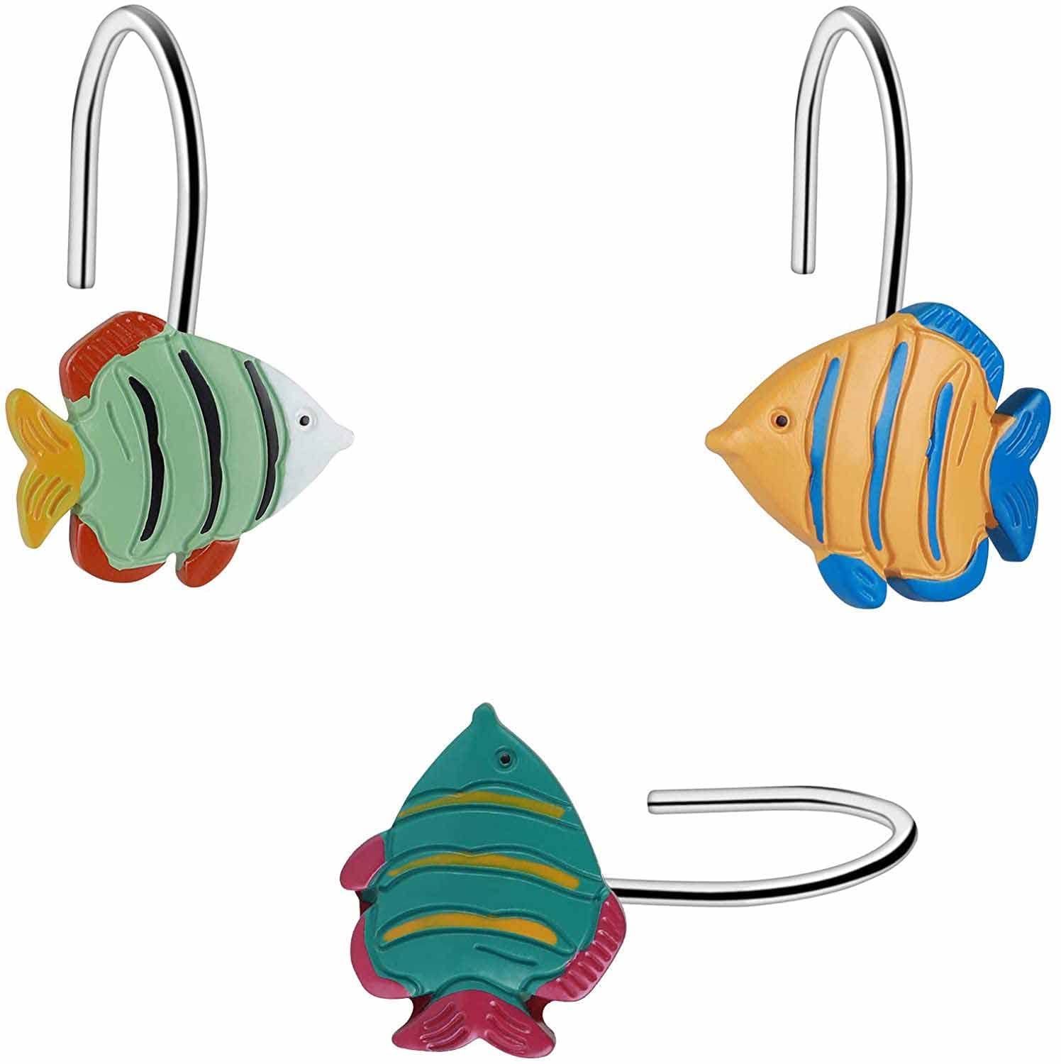 Ocean-Themed Shower Curtain Hooks - Set of 12 Nautical Fish Rings for Beach & Underwater Bathroom Decor - Perfect for Coastal, Marine & Kids' Bathroom Themes