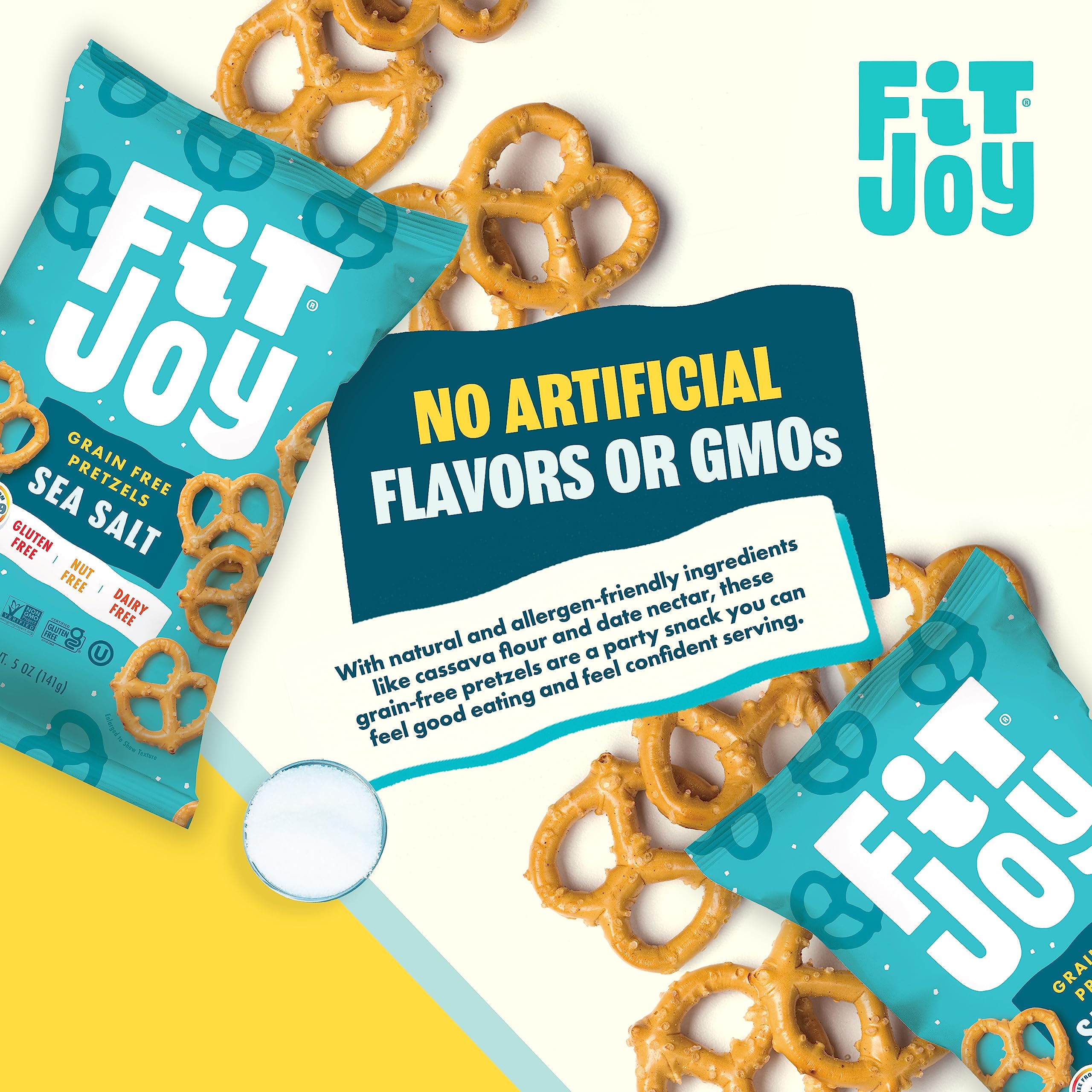 FitJoy Gluten Free Pretzels - Sea Salt Twists, Grain Free, Non-GMO, Vegan Certified Snacks (5 Oz, 6 Pack) | Made in USA, Nut Free, Crispy Crunchy | Perfect for School Lunches, Road Trips & Healthy Snacking