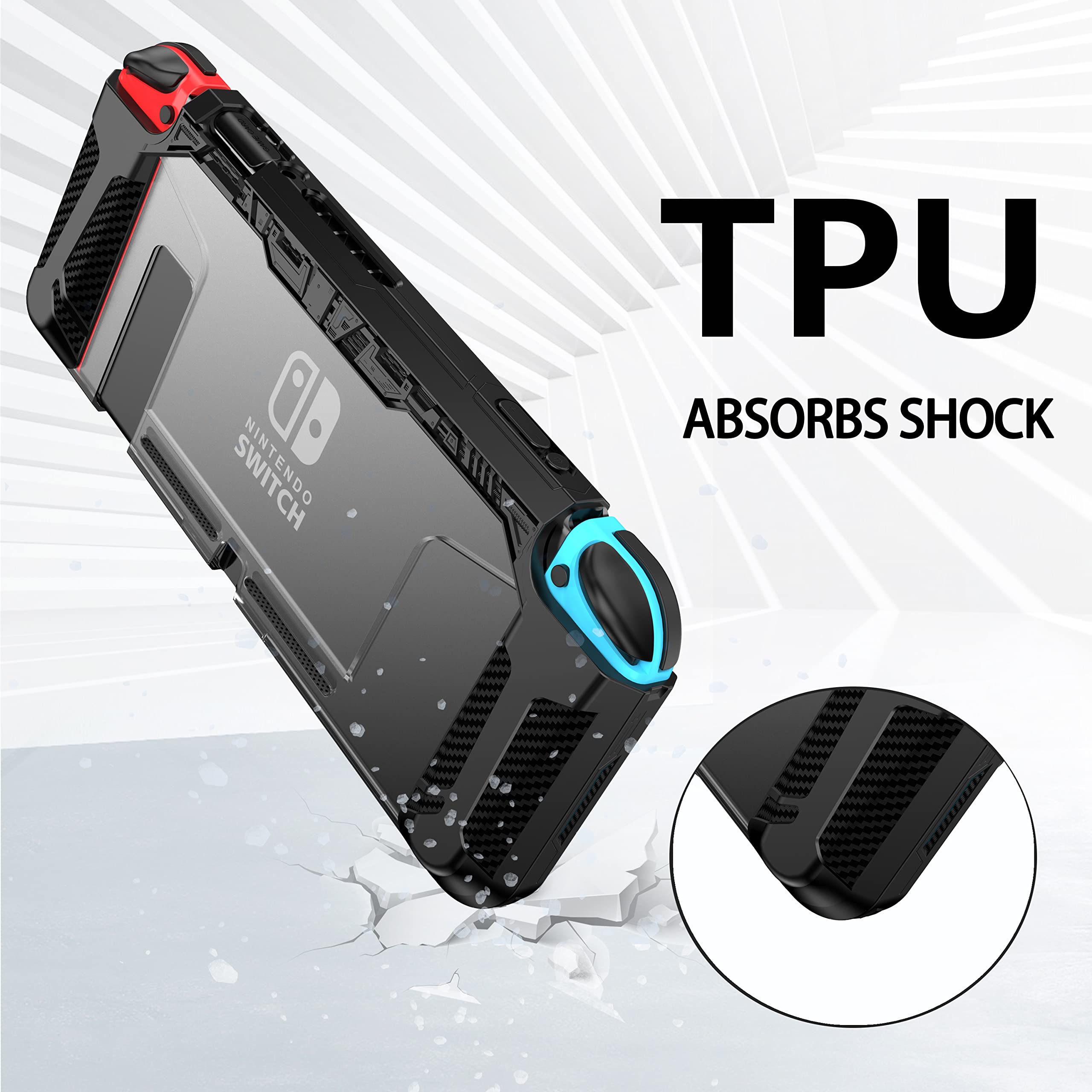 Premium Shock-Absorption Dockable Case for Nintendo Switch 2017 & Joy-Con Controllers - Anti-Scratch TPU Protective Cover with Ergonomic Grip (Black) | Perfect for Gaming On-The-Go, Travel Protection & Home Console Use