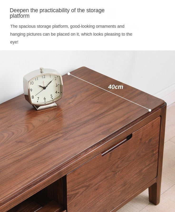 Premium Black Walnut Solid Wood TV Stand - Large Storage Entertainment Center for Living Room, Home Theater & Media Organization