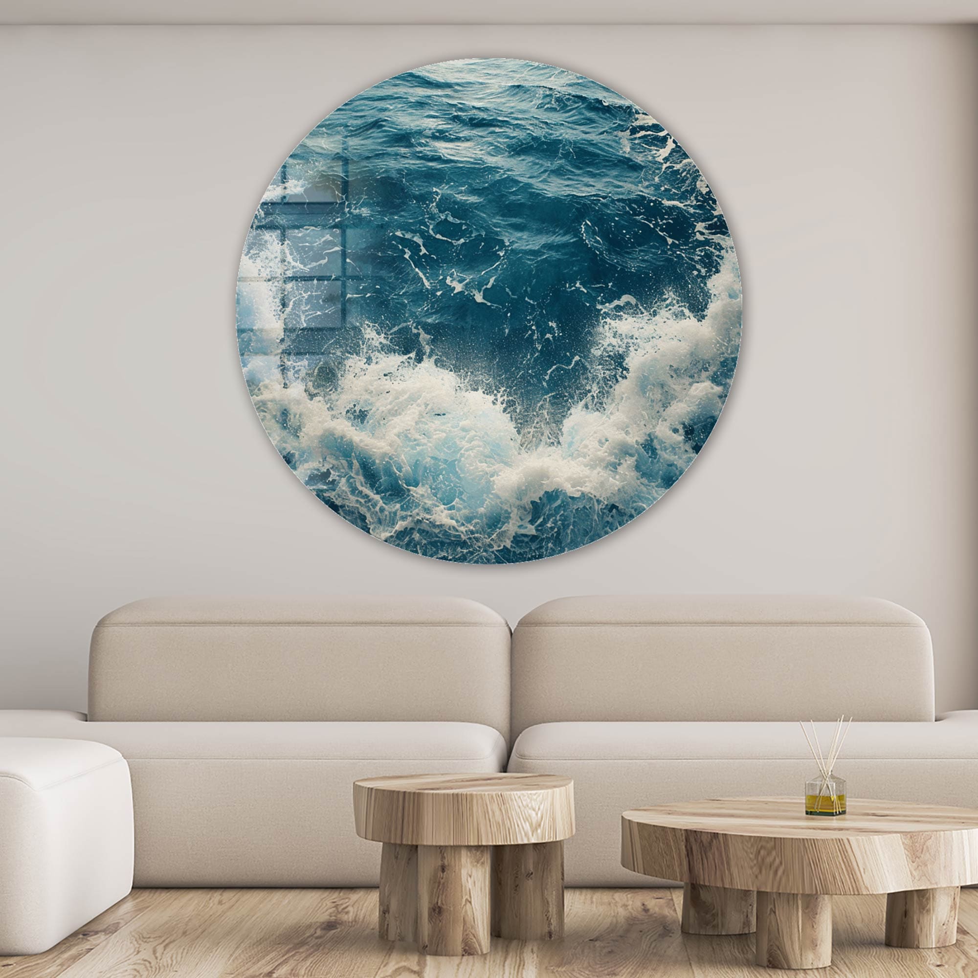 Waveborn Symphony Round Glass Wall Art - Elegant Home Decor for Living Room, Bedroom & Office