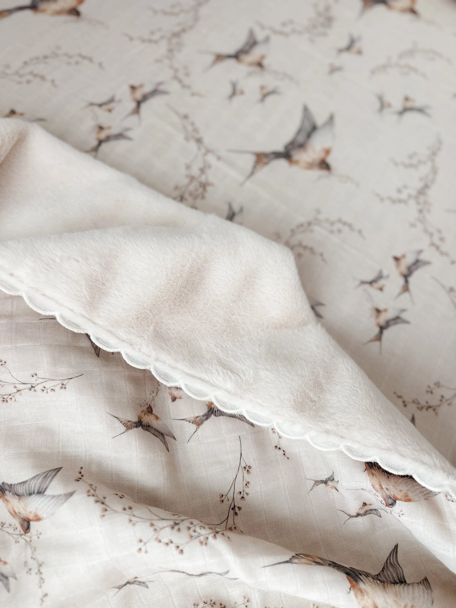 Organic Nightingale Fur Lined Cot Blanket - Soft Baby Blanket for Nursery, Stroller & Car Seat - Perfect for Newborns & Toddlers