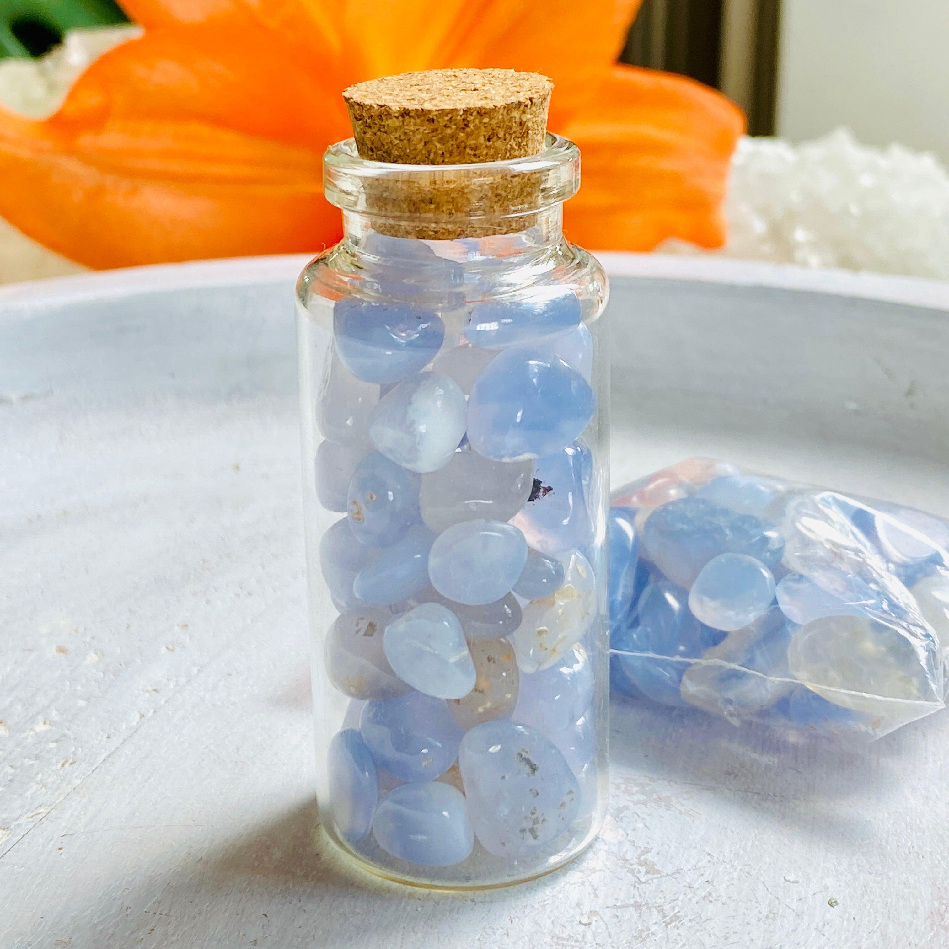 50g Mini Tumbled Blue Chalcedony Stones - Natural Healing Crystals for Meditation, Jewelry Making & Home Decor