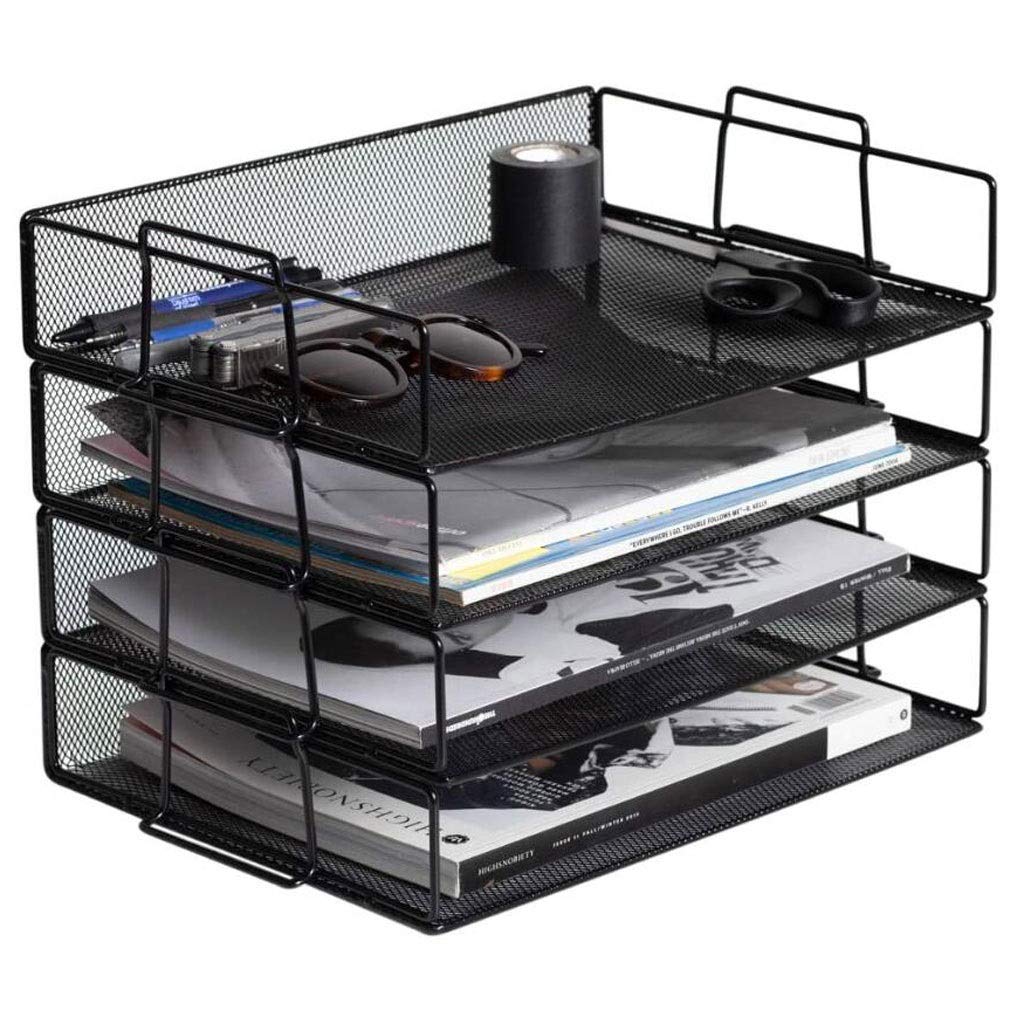 4-Tier Stackable Heavy Duty Metal Desktop Letter Tray - File Organizer & Document Sorter for Office, Home, School - Magazine Holder, Paper File, Newspaper Organizer with Durable Shelf Tray