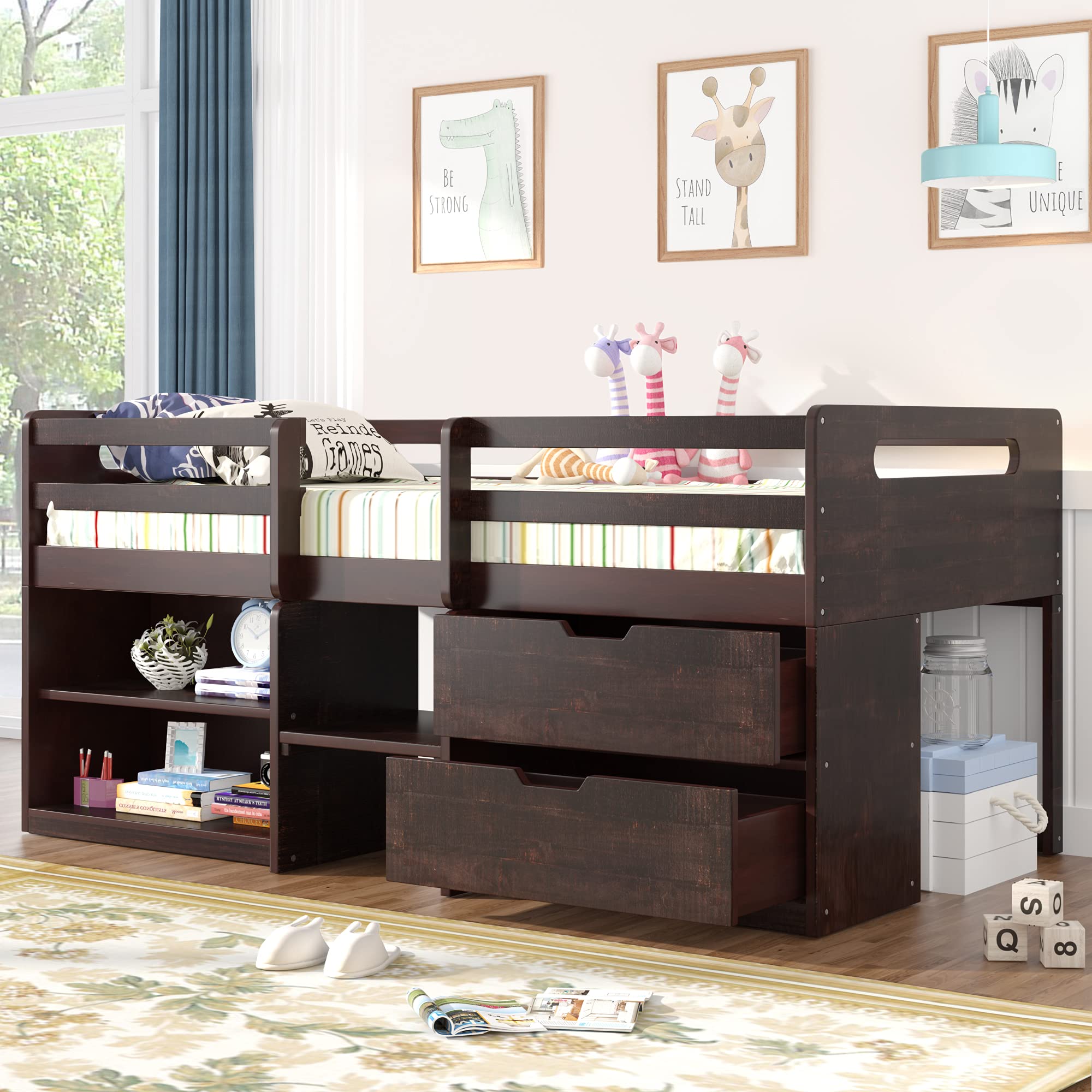 Twin Pine Loft Bed with Storage & Drawers for Kids Teens - Perfect for Bedroom & Dorm