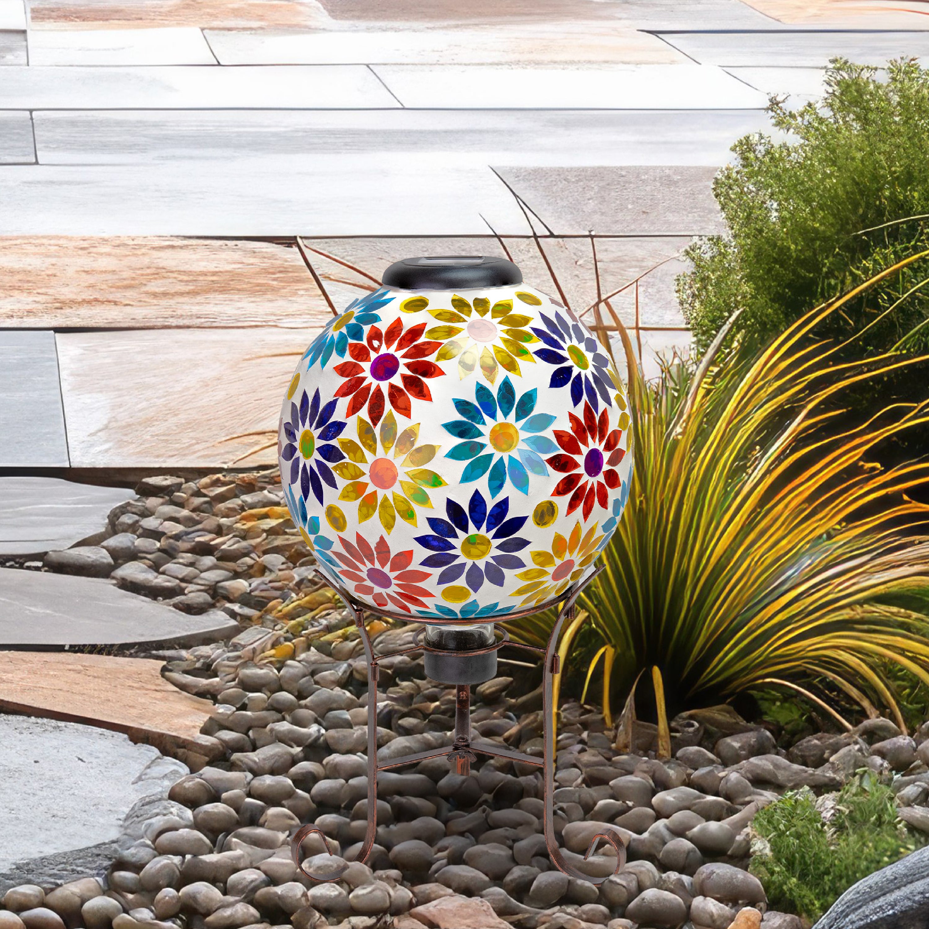 Sunnydaze Black Steel Traditional Style Gazing Globe Stand - 9 Inch Garden Decor for Outdoor Patio, Lawn & Yard Decoration | Perfect for Landscaping, Flower Beds & Backyard Ornaments