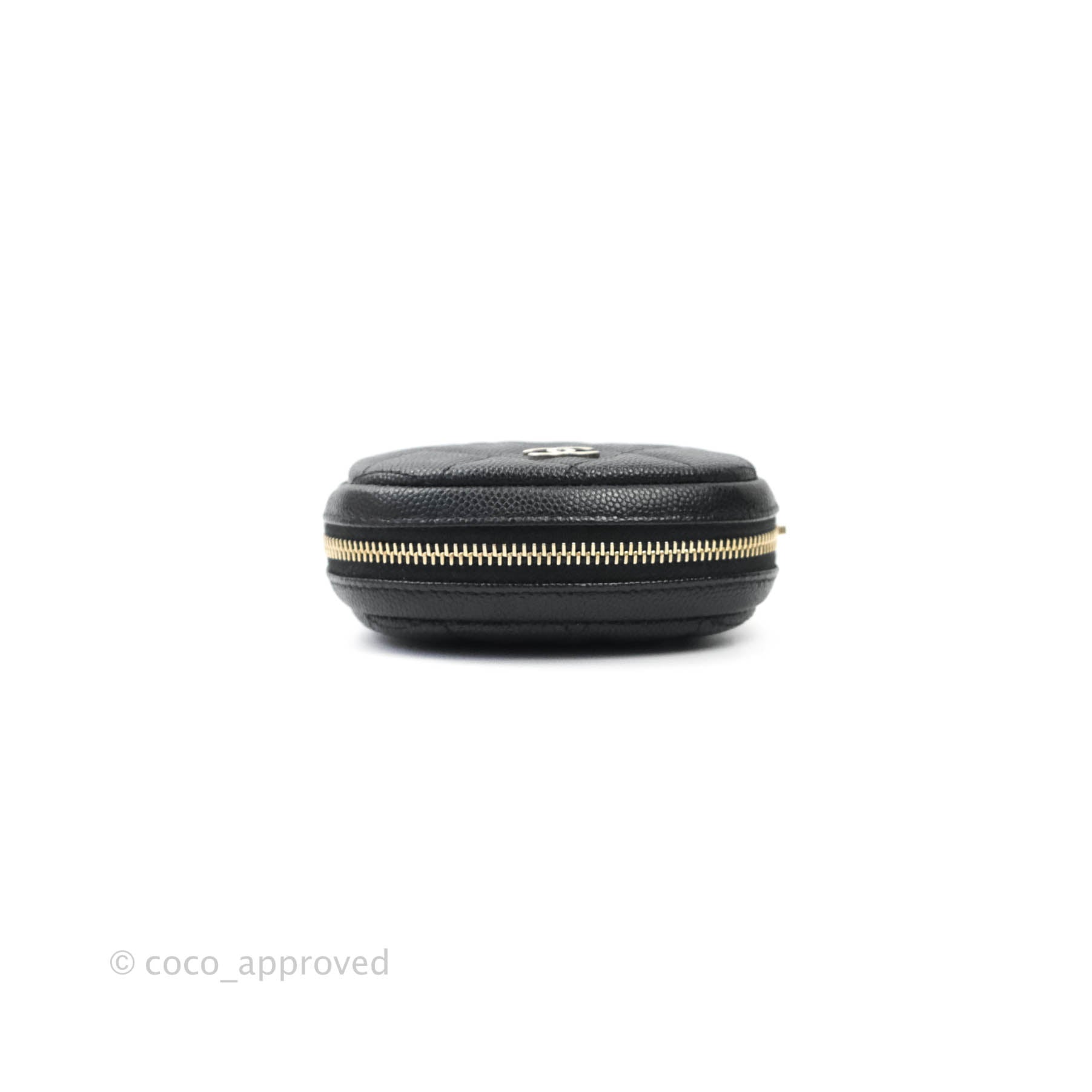 Chanel CC Round Coin Purse in Black Caviar Leather with Gold Hardware - Luxury Wallet for Women, Perfect for Parties & Evening Events