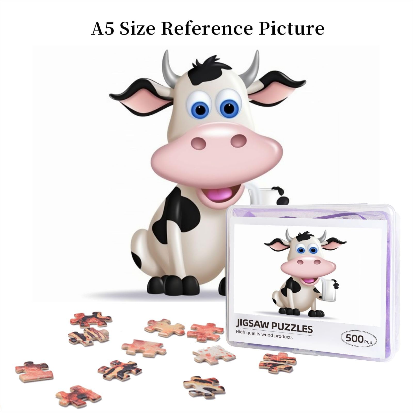 500-Piece Cartoon Milk Cow Wooden Jigsaw Puzzle for Adults - Personalized Photo Puzzle, Classic Family Game (20.4