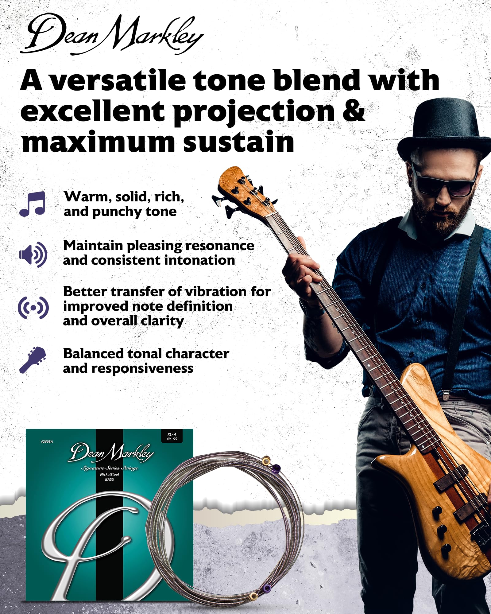Premium NickelSteel Signature Bass Guitar Strings 4-String Set - Roundwound Electric Bass Strings Extra Light (40-95 Gauge) | Long-Lasting Tone for Rock & Roll | Made in USA | Perfect for Studio Recording, Live Performances & Professional Bassists