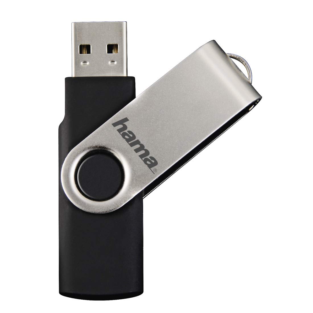 Hama Rotate FlashPen USB 2.0 128GB Memory Stick with 15MB/s Transfer Speed - Black & Silver | Portable USB Drive for Work, School, Data Backup & File Sharing