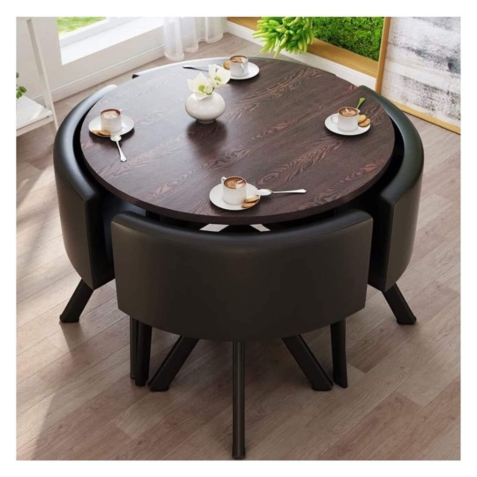 Small Round Office Conference Table 90cm with 4 Chairs - Modern Meeting Room, Reception, Kitchen Dining & Living Room Furniture Set for Home & Bedroom (Black) - Perfect for Small Spaces, Business Meetings & Family Gatherings