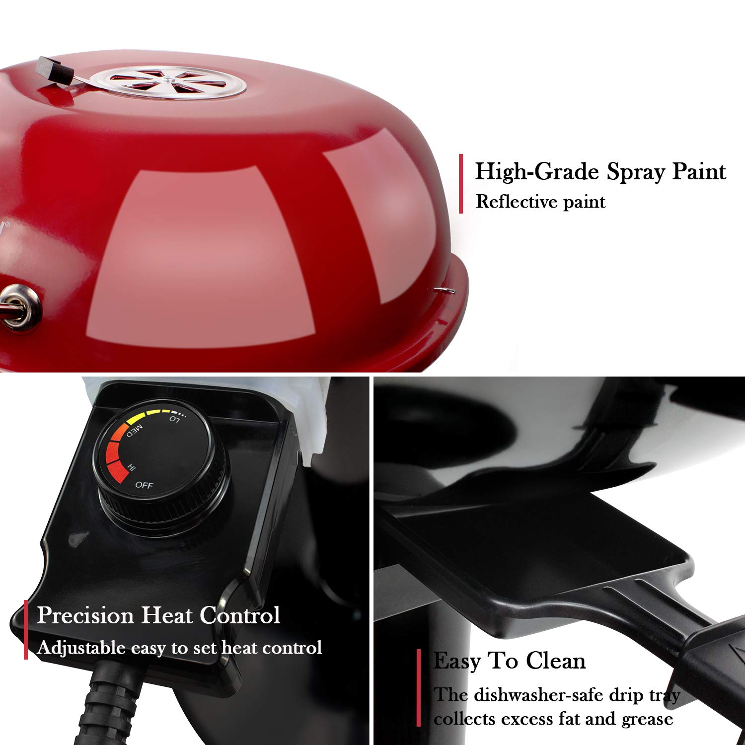Techwood 1600W Electric Grill for Indoor & Outdoor Use - Portable BBQ Grill with Removable Stand, Perfect for Backyard, Camping & Patio Cooking (Red)