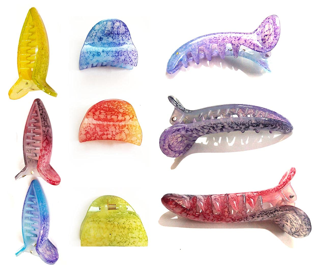 BHARATGAURAV - Large Hair Clips for Women, 9-Piece Set, Multi-Color Acrylic Stone Banana Clips with Rubber Teeth - Perfect for Thick Hair, Ponytails, and Updos - Hair Accessories for Daily Use, Parties, and Special Occasions