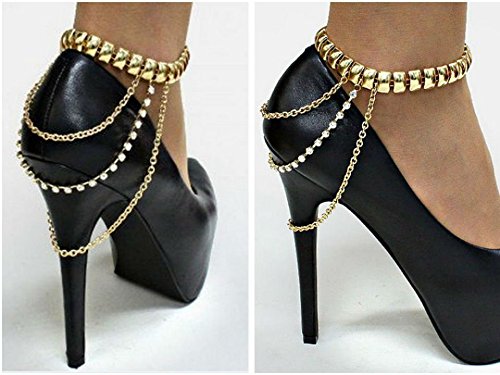 AKOAK 2-Pack Adjustable Punk Style Heel Chains with Gold-Tone Crystal Tassels - Summer Fashion Ankle Bracelet for Women | Perfect for Parties, Weddings & Boho Outfits