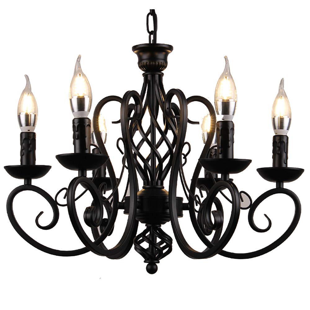 Vintage Industrial Black 6-Light Candle Chandelier - Loft Style Pendant Light Fixture for Dining Room, Bedroom, Kitchen & Bar - Perfect for Farmhouse, Rustic Decor & Romantic Ambiance Lighting