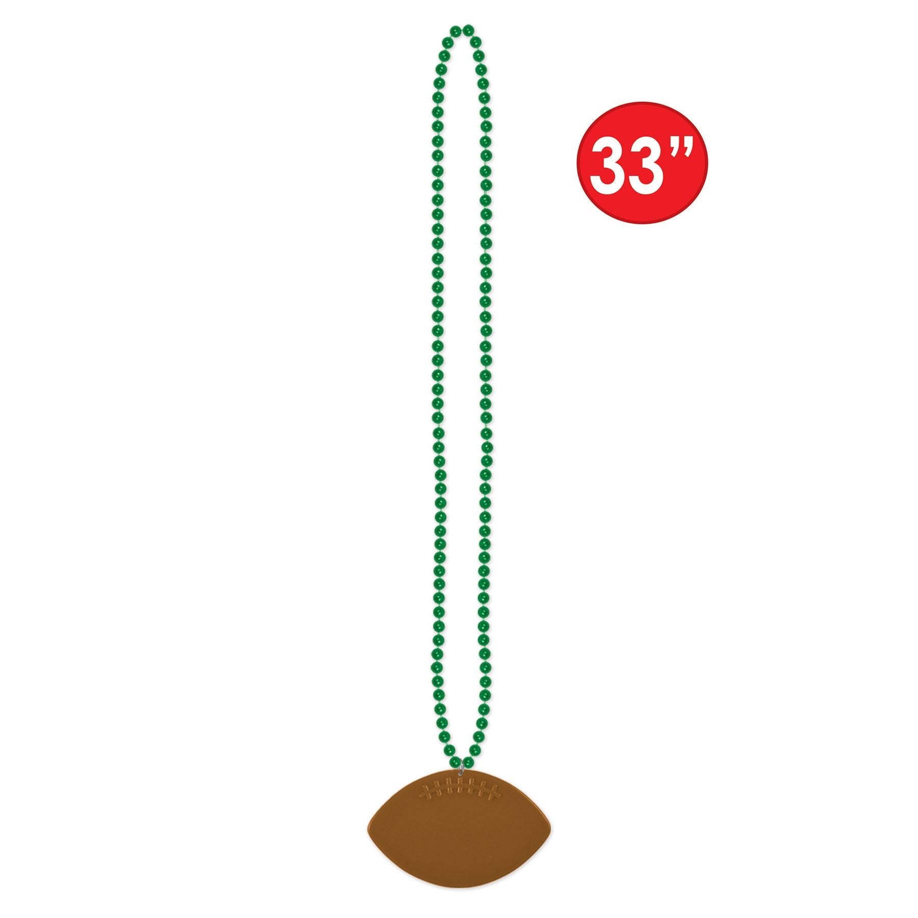 12 Pack Green Mardi Gras Bead Necklaces with Football Medallion - Perfect for Football Tailgate Parties, St. Patrick's Day Celebrations & Themed Events