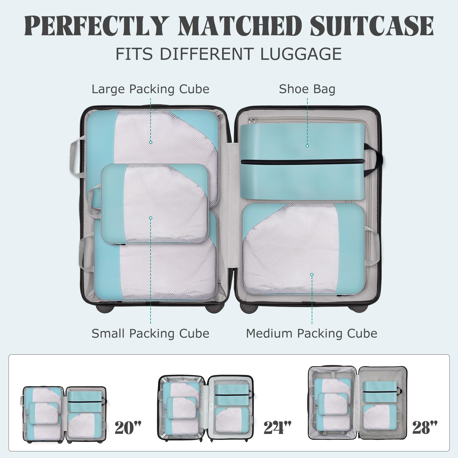 5-Piece Compression Packing Cubes Set - Travel Suitcase Organizer Bags for Luggage Compression & Space Saving - Perfect for Business Trips, Vacations & Weekend Getaways (Black)