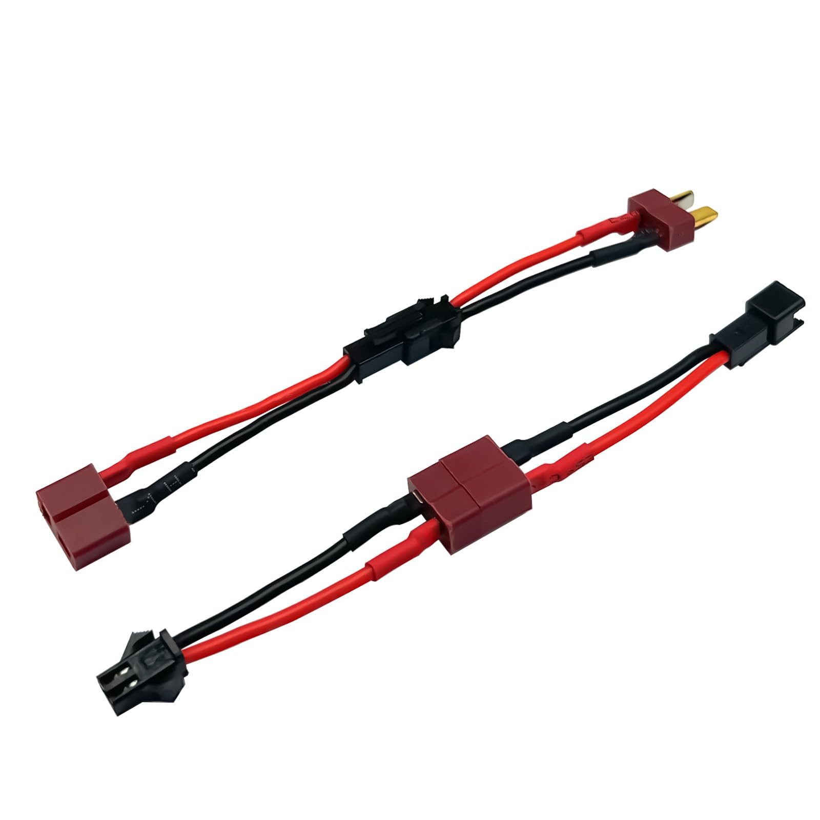 2 Pairs SM-2P to T Plug Adapter Connector - Male & Female with 18AWG 5CM Silicone Wire - Compatible with RC Cars, Drones, Boats - For Lipo & Li-ion Battery Connections - Perfect for DIY Electronics & Power Supply Projects