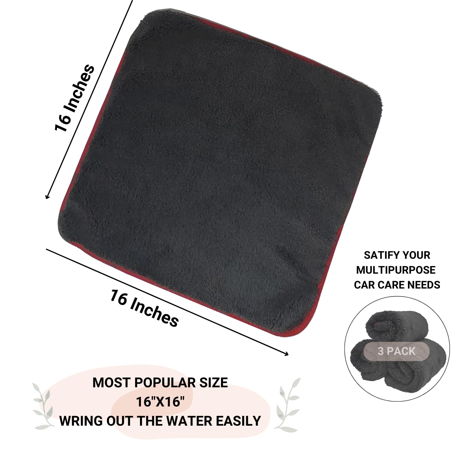 Premium 1300GSM Ultra Thick Microfiber Detailing Towels (3-Pack) - Super Absorbent Plush Car Drying Towels for Cars, Trucks & SUVs - 16