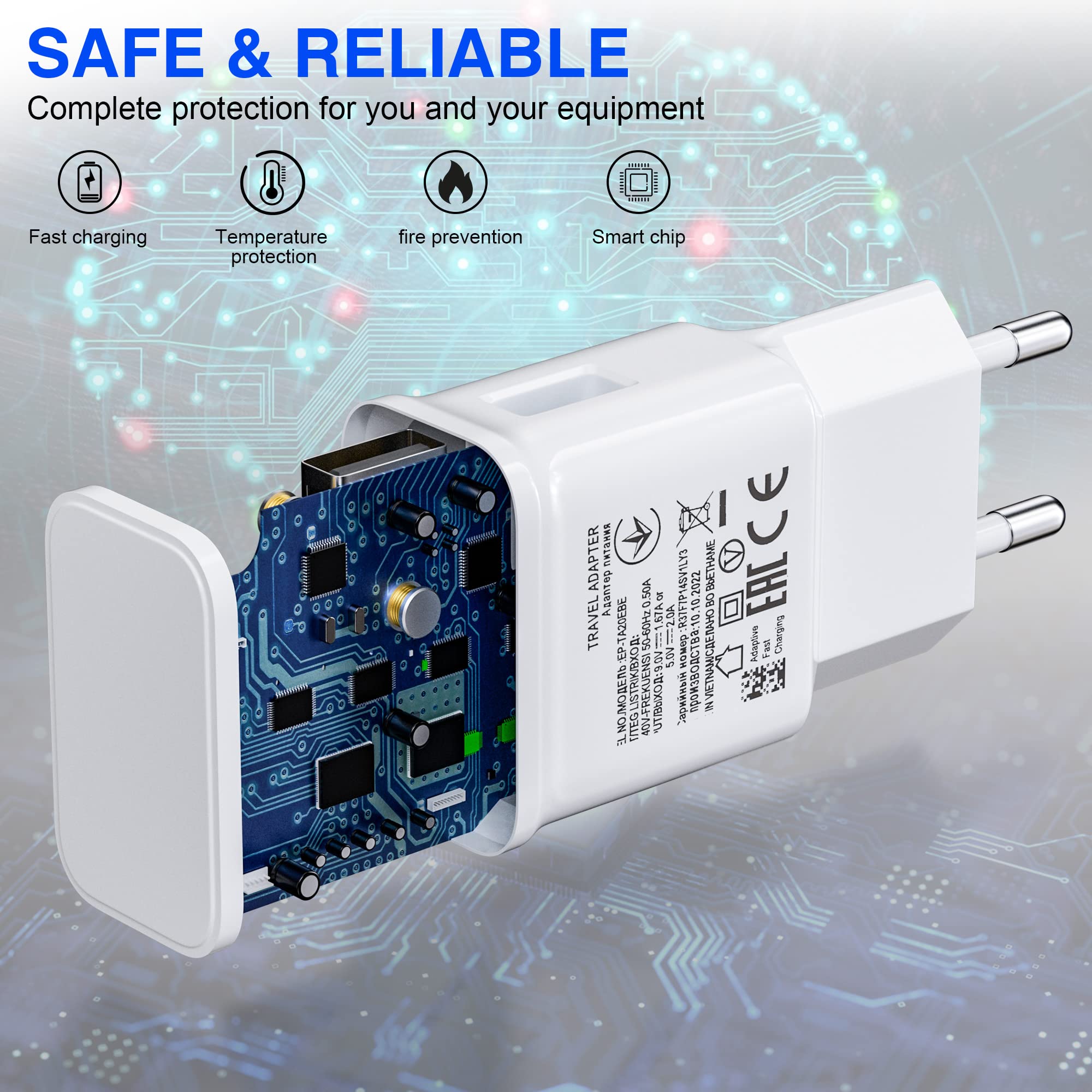 Original Replacement USB Type-C Fast Charger & Cable for Samsung Galaxy S8/S8+/S9+/S10/S10+/S10e/A50/A51/A72/A12/A10e/A32/A42 5G/Note 8/9 - Quick Charge 3.0 Compatible | Perfect for Home, Office & Travel Charging