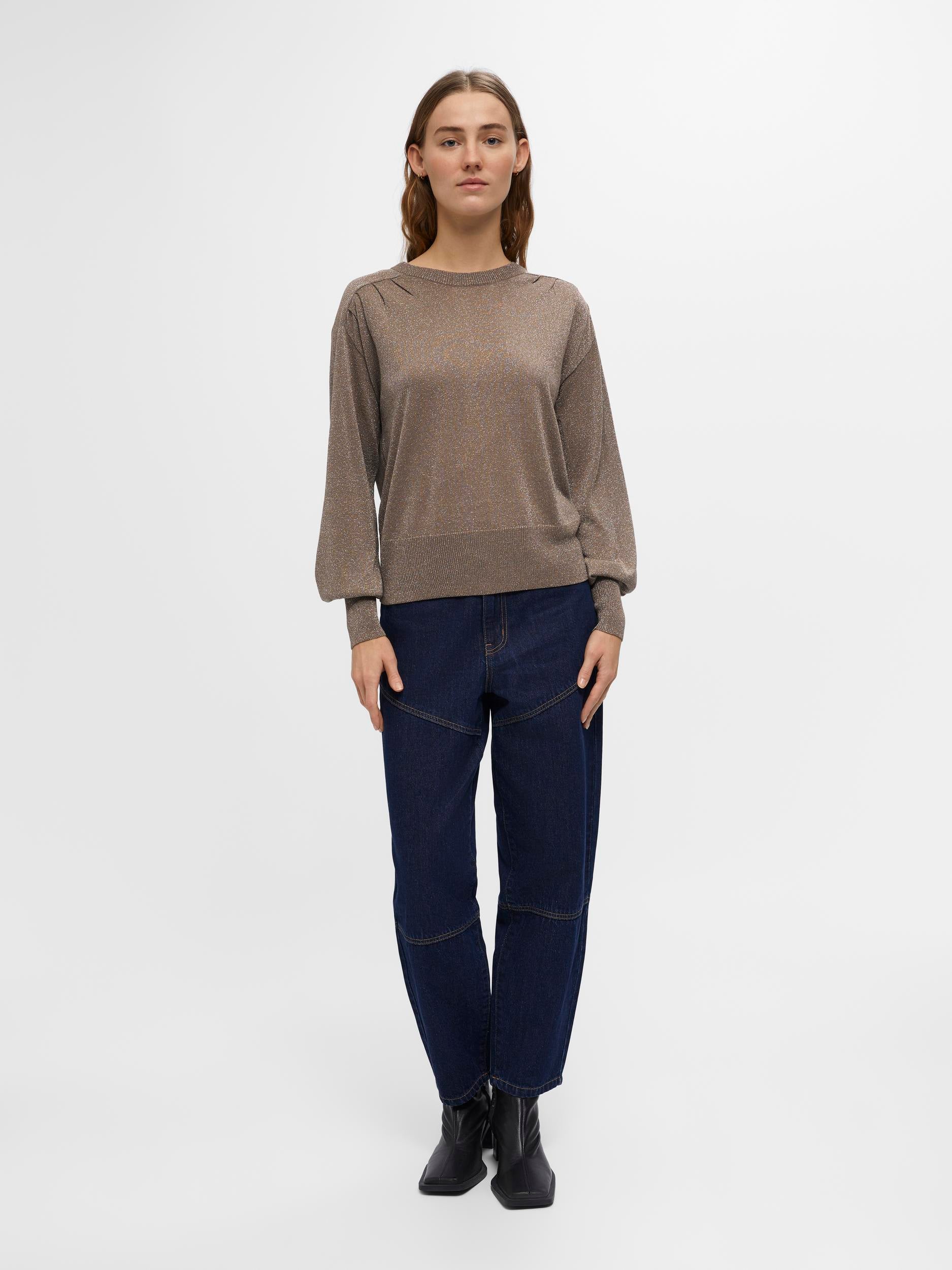 Grace Glitter Jumper Sweater - Fossil/Silver Color - Perfect for Holiday Parties & Festive Occasions