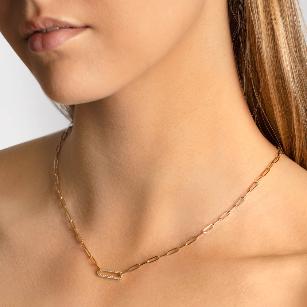 10k Gold Diamond Paperclip Chain Necklace for Women - Elegant Layering Piece for Everyday Wear & Special Occasions