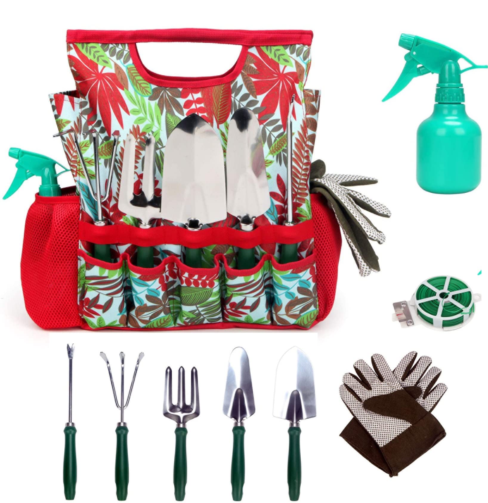 9-Piece Garden Tools Set with Gloves & Tote Bag - Durable Gardening Hand Tools Kit for Planting, Weeding, Pruning - Perfect for Home Garden, Yard Work, and Outdoor Landscaping