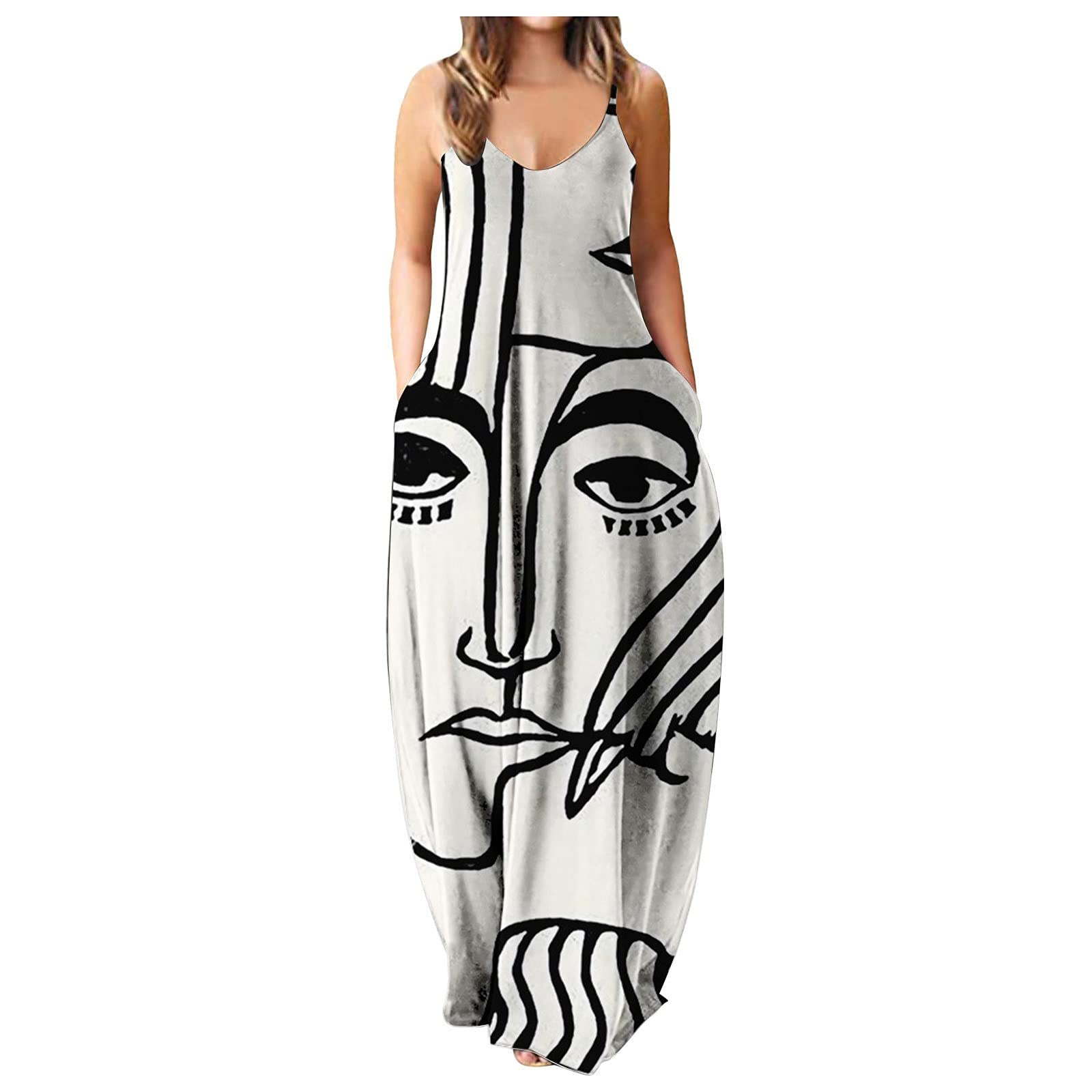 Women's Summer Maxi Dress - Tie Dye Print, Drawstring Waist, Gradient Ombre Long Sling Dress for Beach, Vacation & Casual Wear | Modest Fashion