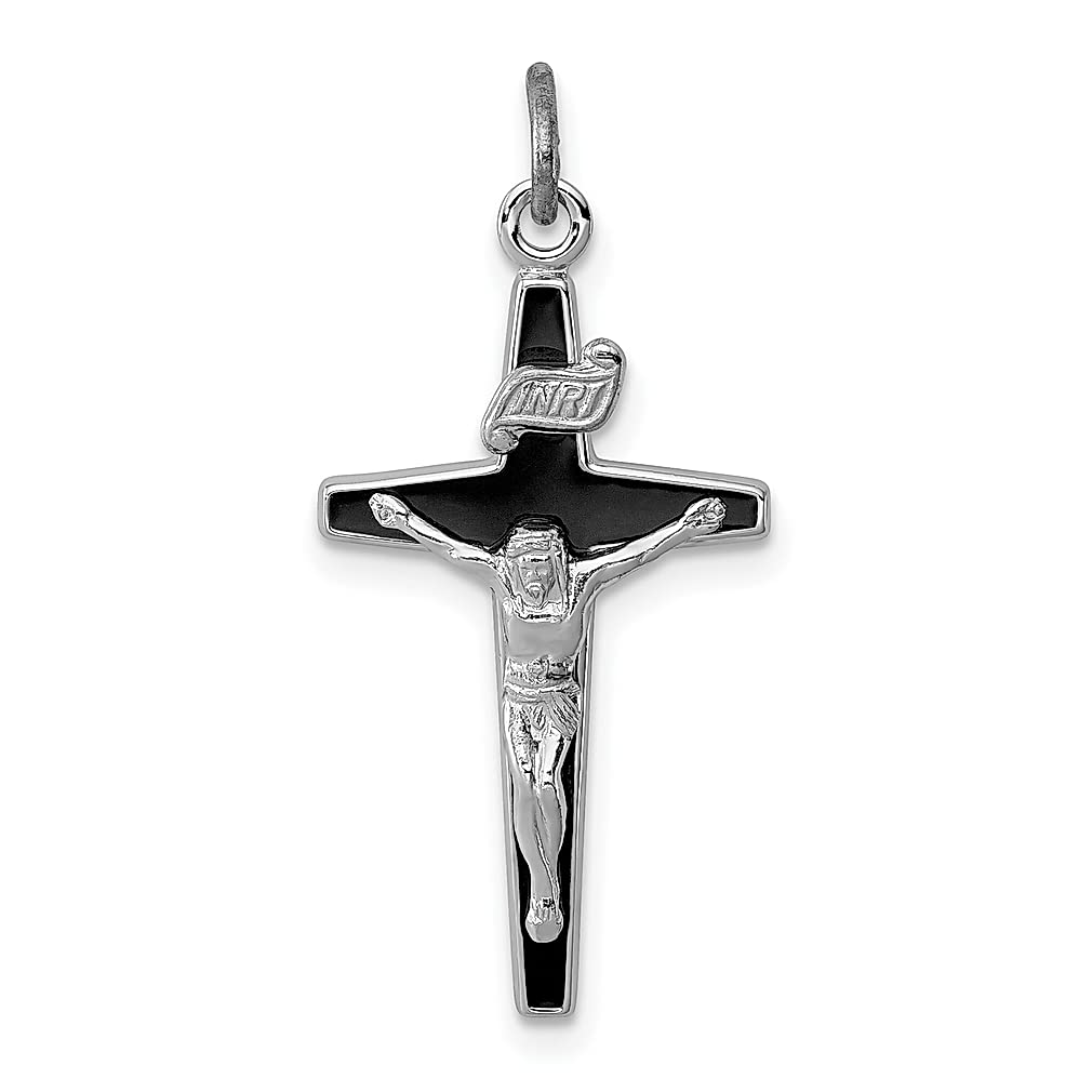 925 Sterling Silver Enameled Crucifix Cross Pendant Necklace - Religious Jewelry for Women, INRI Charm, Perfect Gift for Her - Ideal for Church, Baptism, Confirmation & Daily Wear