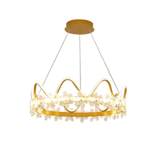 Nordic Crown Pendant Light Fixtures - Creative Crystal Glass Ceiling Lamp with Three-Tone Lighting, Gold Finish for Kids Room & Nursery Decor | Perfect for Bedroom, Living Room, and Dining Room Lighting