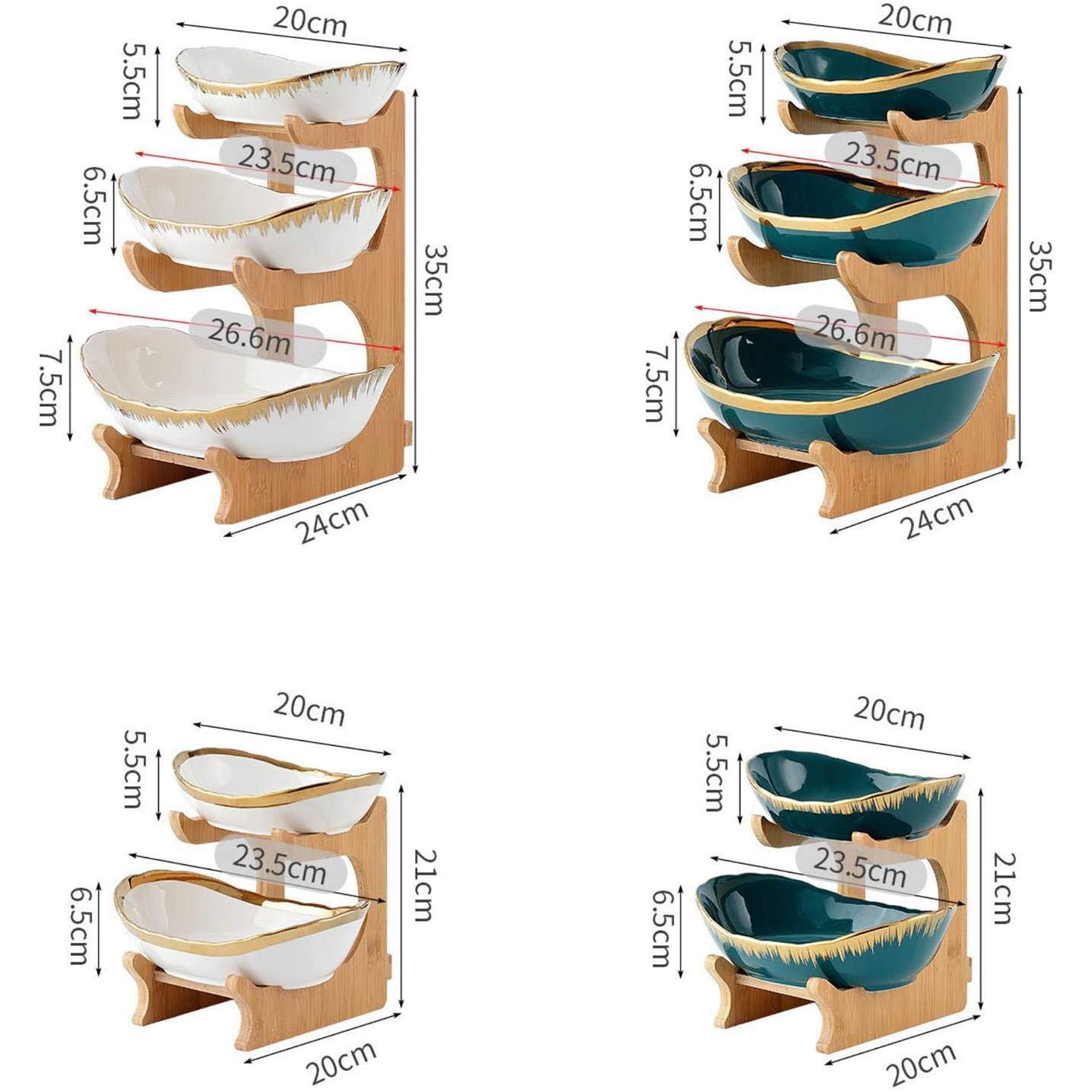 3 Tier Ceramic Fruit Basket Stand with Bamboo Base - Elegant Fruit Bowl for Displaying Fruits, Bread, Vegetables & Snacks | Perfect for Kitchen, Dining Table, Party, Wedding & Birthday Decorations