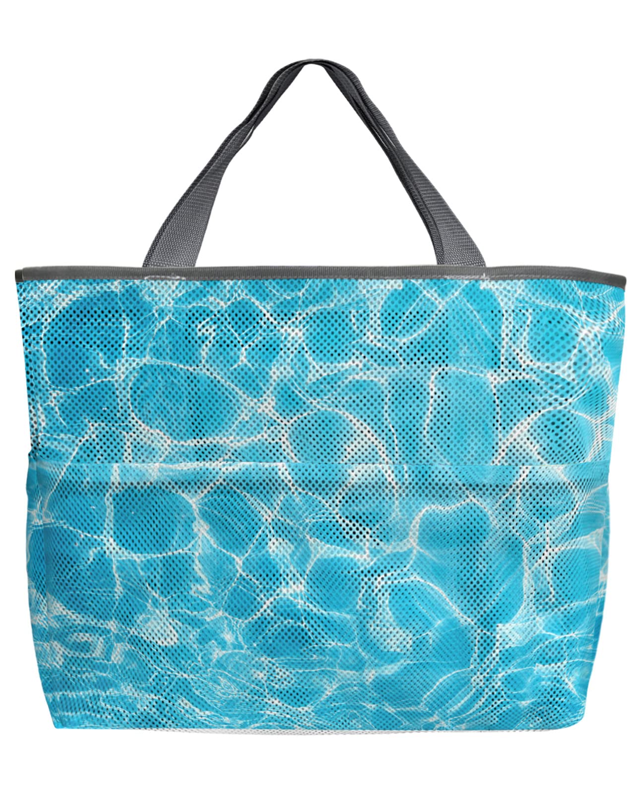 60L Oversized Mesh Beach Tote Bag - Quick Dry Swim Bag with Pockets | Foldable Lightweight Water Wave Blue Summer Tote | Perfect for Pool, Beach, Grocery Shopping & Travel | 24