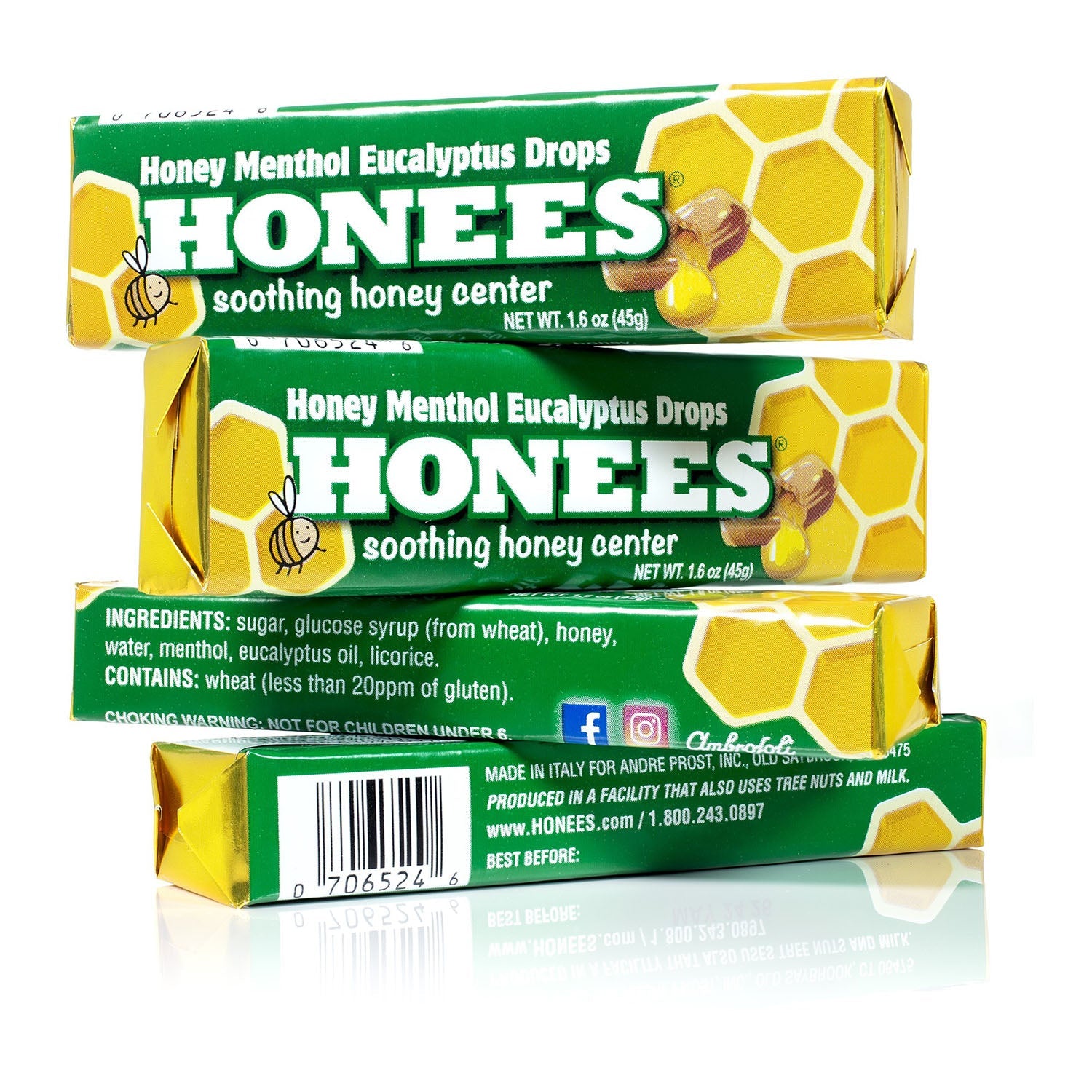 Honees Menthol Eucalyptus Honey Drops - 1.6oz (24 Count) - Soothing Throat Lozenges for Cough & Cold Relief - Perfect for Travel, Work & Home Use