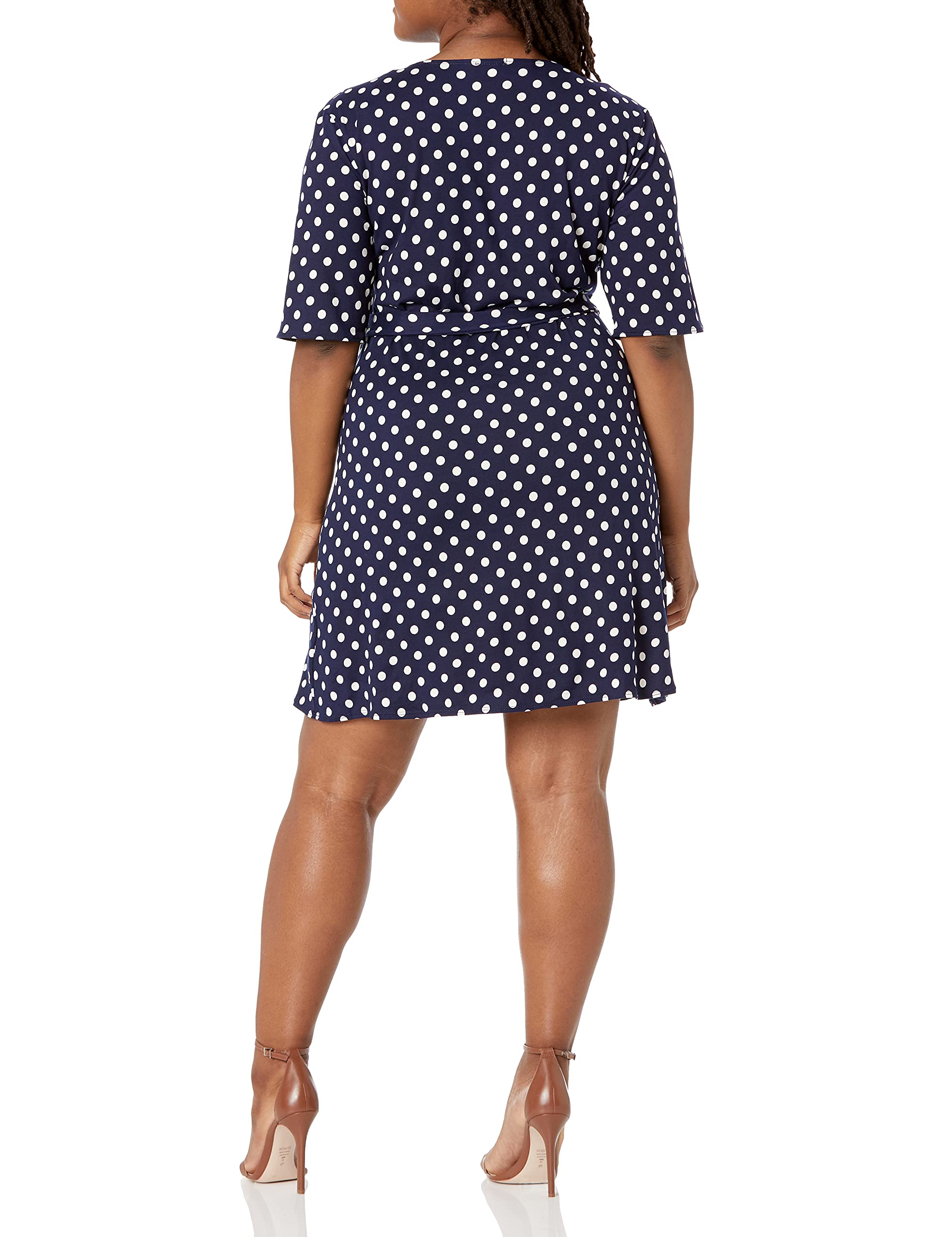 Star Vixen Women's Faux-Wrap Dress with Necklace - Elegant Flowy Midi Dress for Work, Party & Date Night | Plus Size Options Available