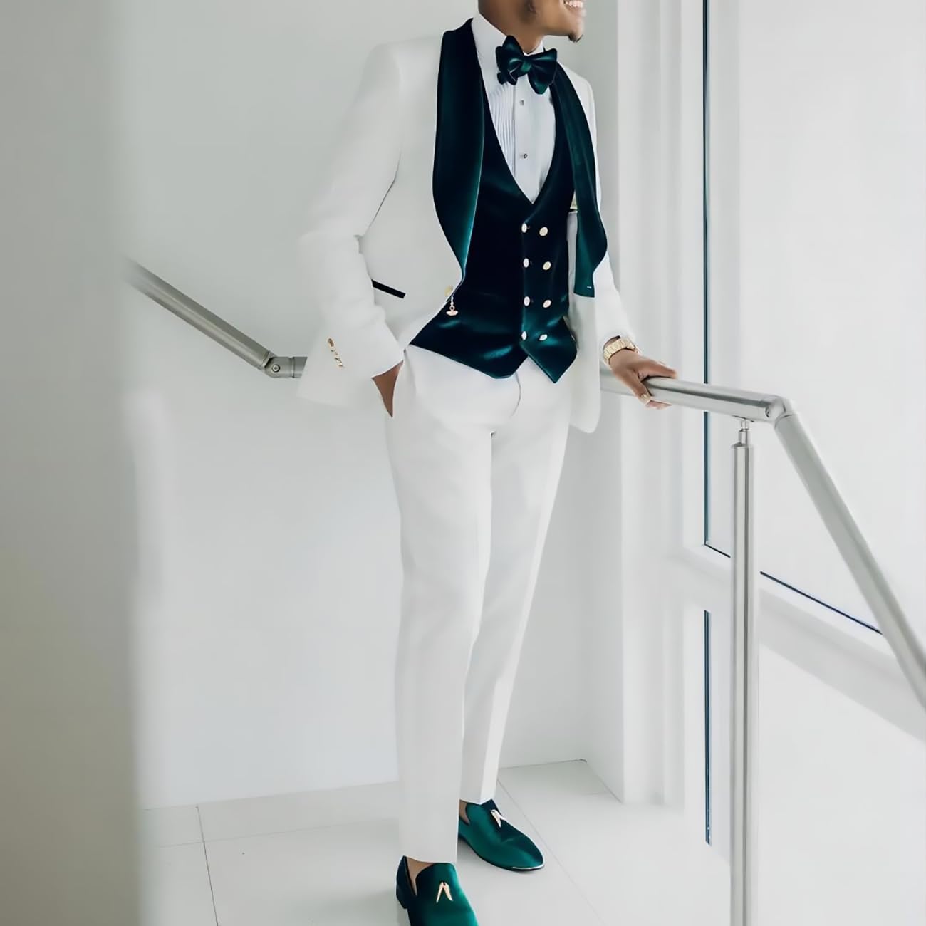 3 Piece Floral Tuxedo Suit for Men - Slim Fit Wedding Suit with Jacket, Vest & Pants - Perfect for Weddings, Proms, and Formal Events