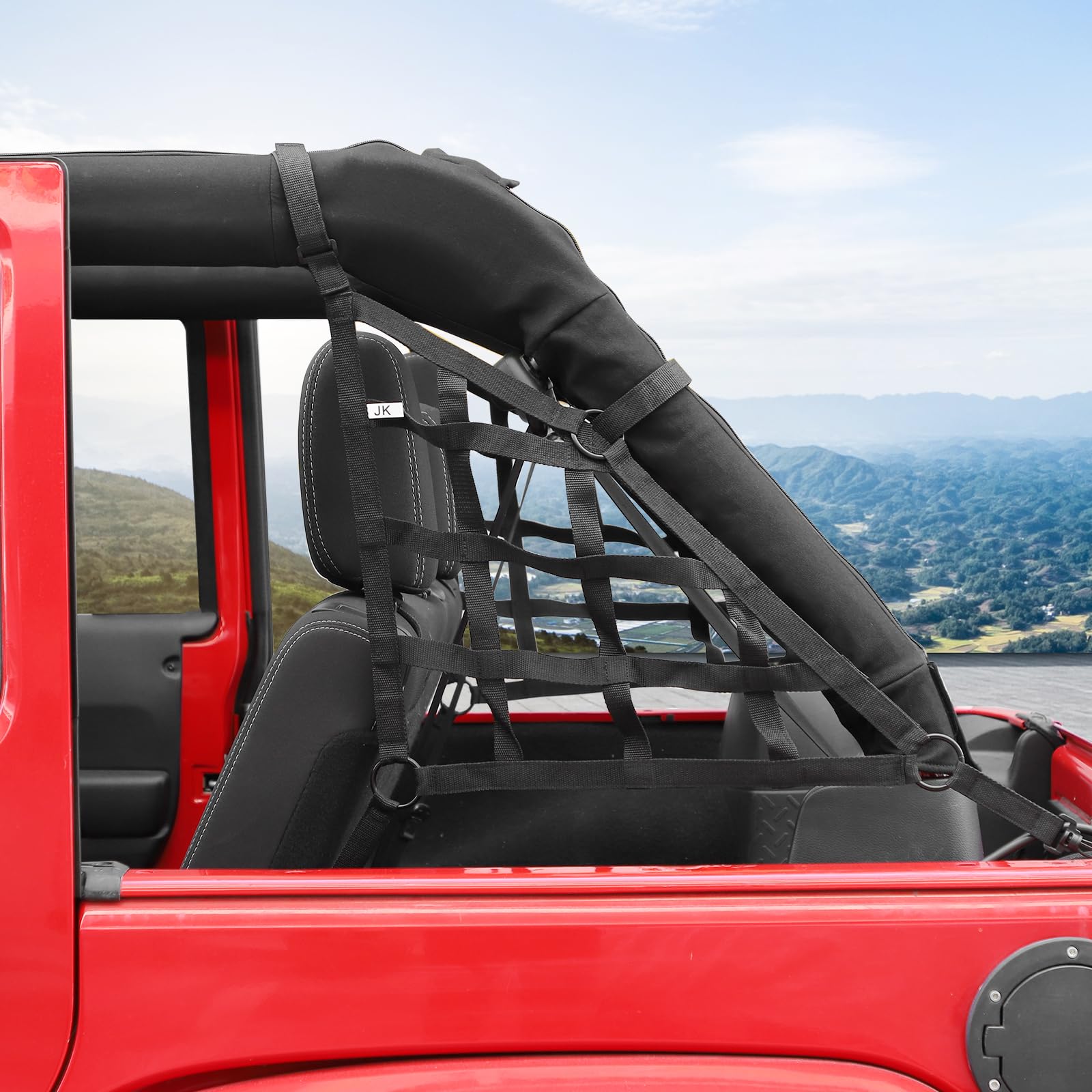 RT-TCZ Mesh Cargo Side Net for Jeep Wrangler JK & JKU (2007-2017) 4-Door - Black Trunk Organizer Accessories (2-Pack) - Perfect for Off-Road Gear Storage & Organization