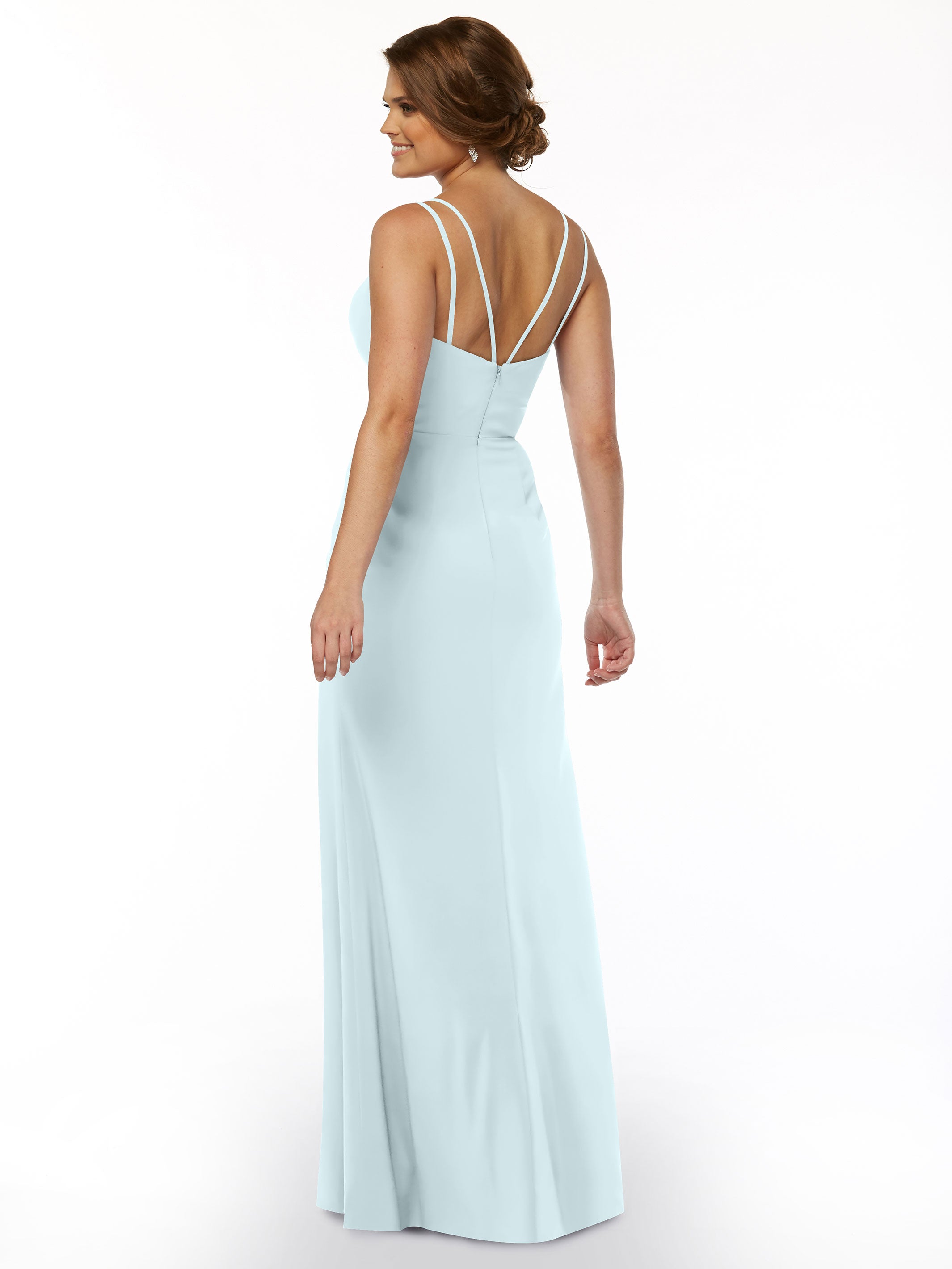 Elegant 83030 Sheath Stretch Chiffon Bridesmaid Dress with Bateau Neckline & Thigh Slit - Perfect for Weddings, Formal Events & Special Occasions