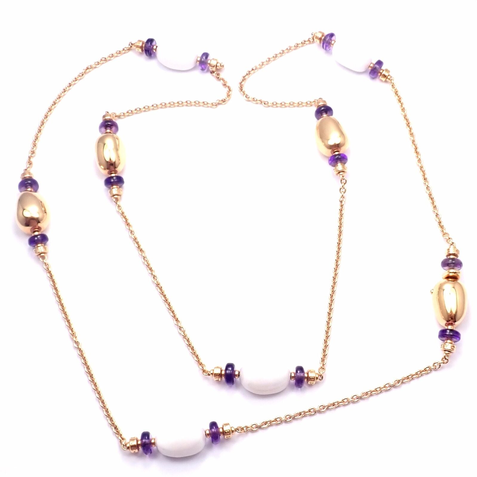 Bvlgari Bulgari Mediterranean Eden Sautoir 18k Gold Amethyst Ceramic Necklace - Luxury Jewelry for Women, Perfect for Evening Parties & Special Occasions