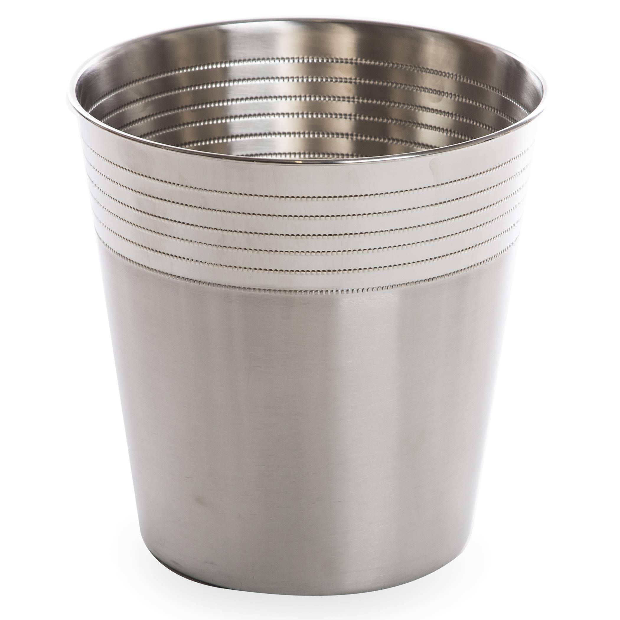 BINO Metal Waste Basket - Stylish Trash Can for Home, Office, Bathroom, Dorm & Kitchen - Small Garbage Bin for Bedroom, Desk & Living Room - Home Essentials (Shiny Striped Design) - Perfect for Waste Disposal in Any Room