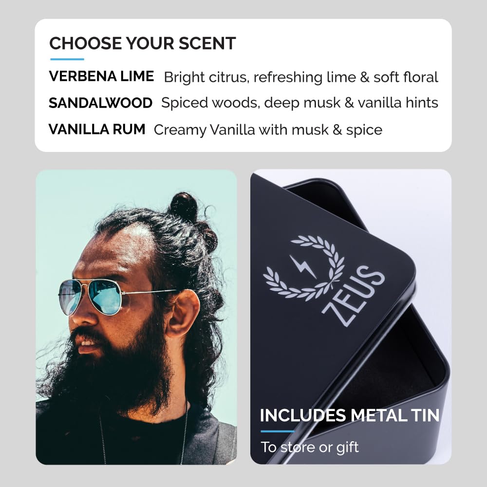 ZEUS Beard Growth Kit for Thick Beards - Natural Beard Shampoo, Conditioner & Premium Sandalwood Beard Oil (Made in USA) - Perfect for Daily Grooming & Styling