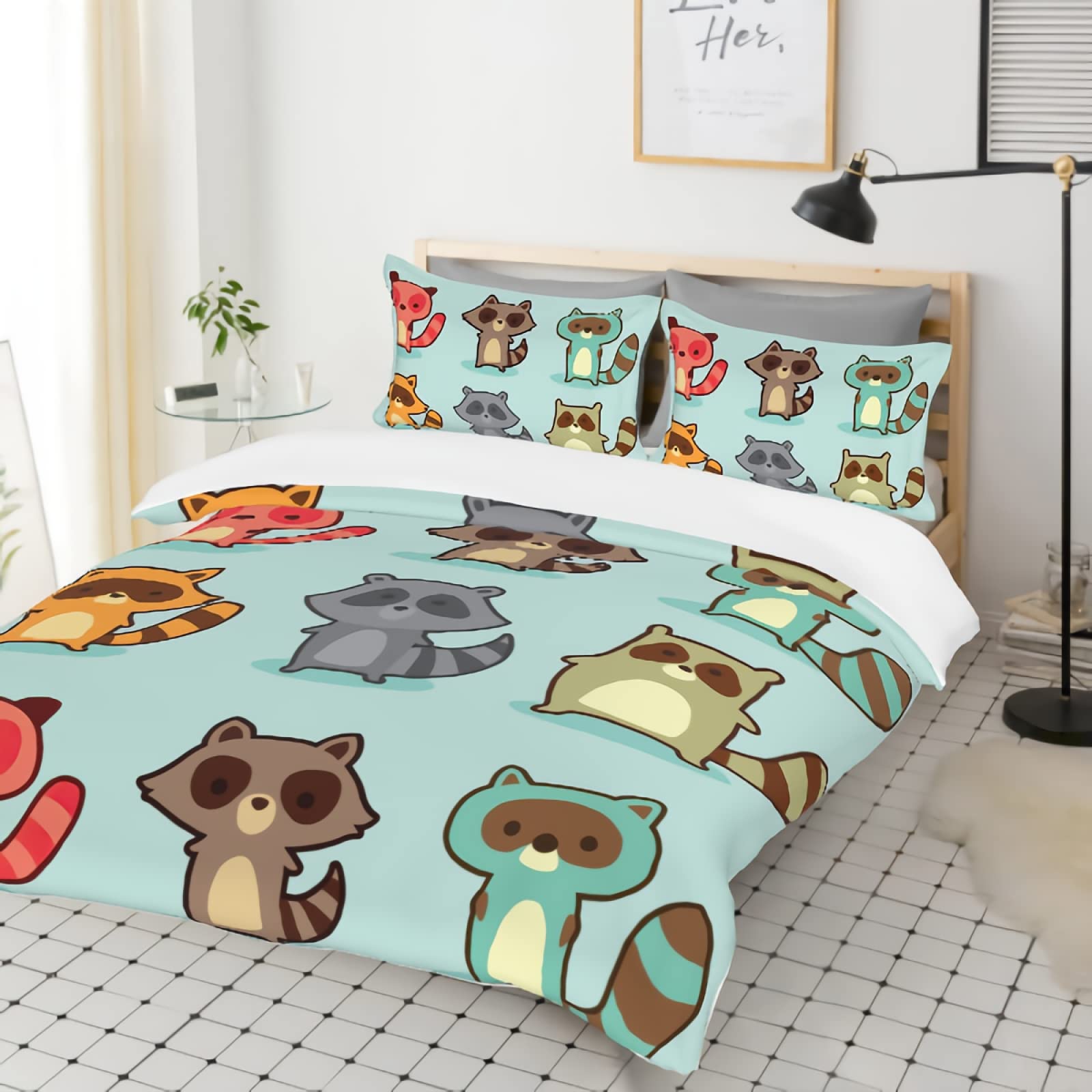 GREDBH Full Raccoon Duvet Cover Set - 3 Piece Wild Animal Print Bedding with 2 Pillowcases - 100% Soft Microfiber Cartoon Raccoon Design (Comforter Not Included) - Perfect for Kids' Rooms, Wildlife Themed Bedrooms & Cozy Home Decor